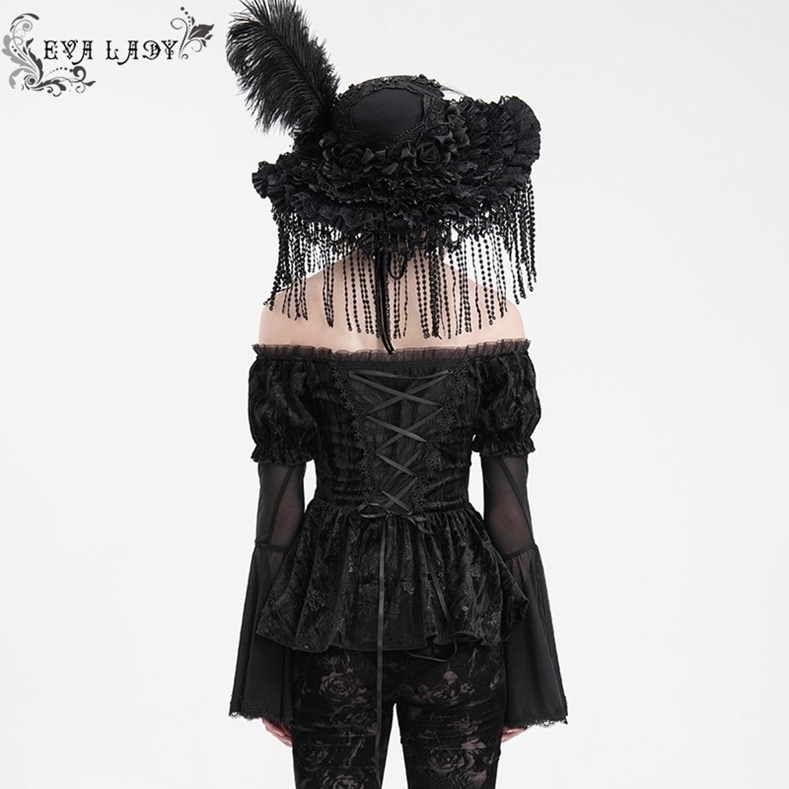 Devil Fashion Gothic Victorian Vampire Black Velvet Rose Princess Peplum Top XS