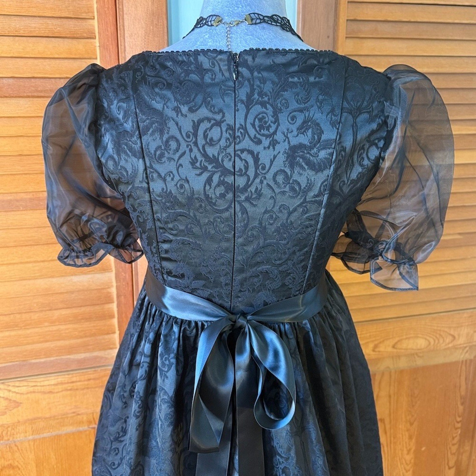 Dolls Kill Gothic Lolita Victorian Dark Bidding Black Brocade Mini Dress