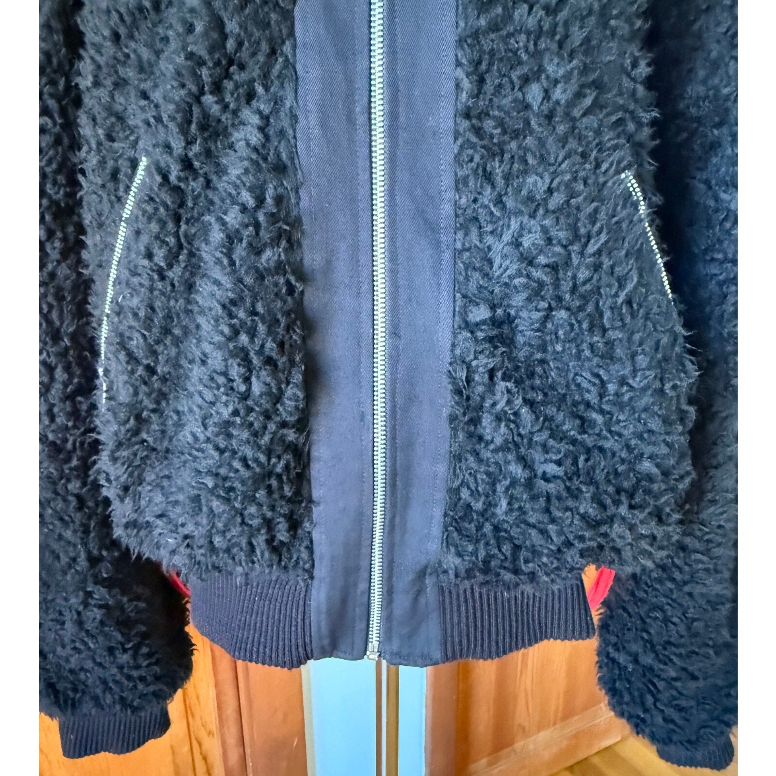 Vintage Lip Service Punk Goth Y2K Black Faux Fur Bondage Bomber Jacket L