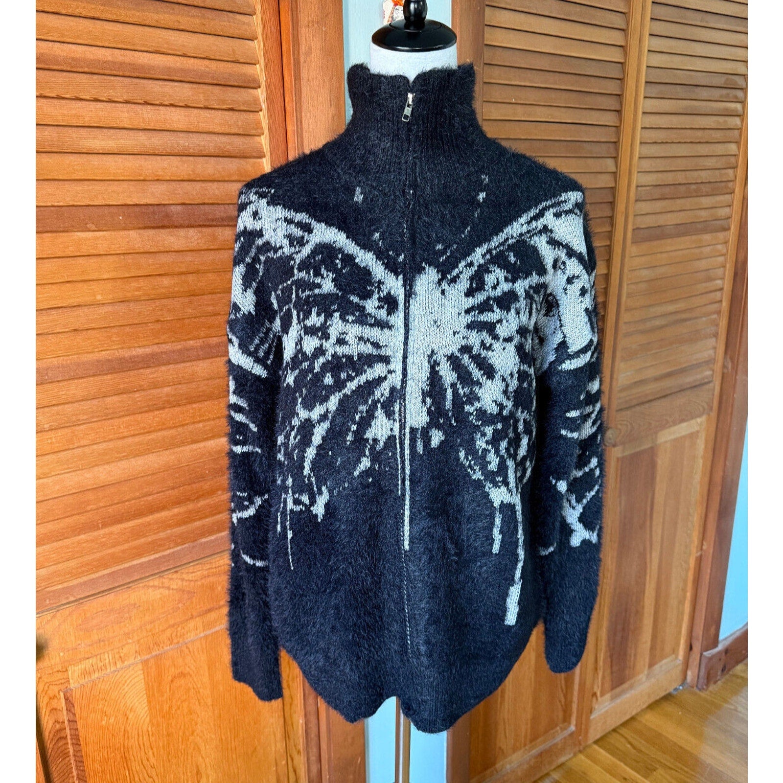Garden Goth Punk EGL Horror Black & White Night Butterfly Sweater S-M