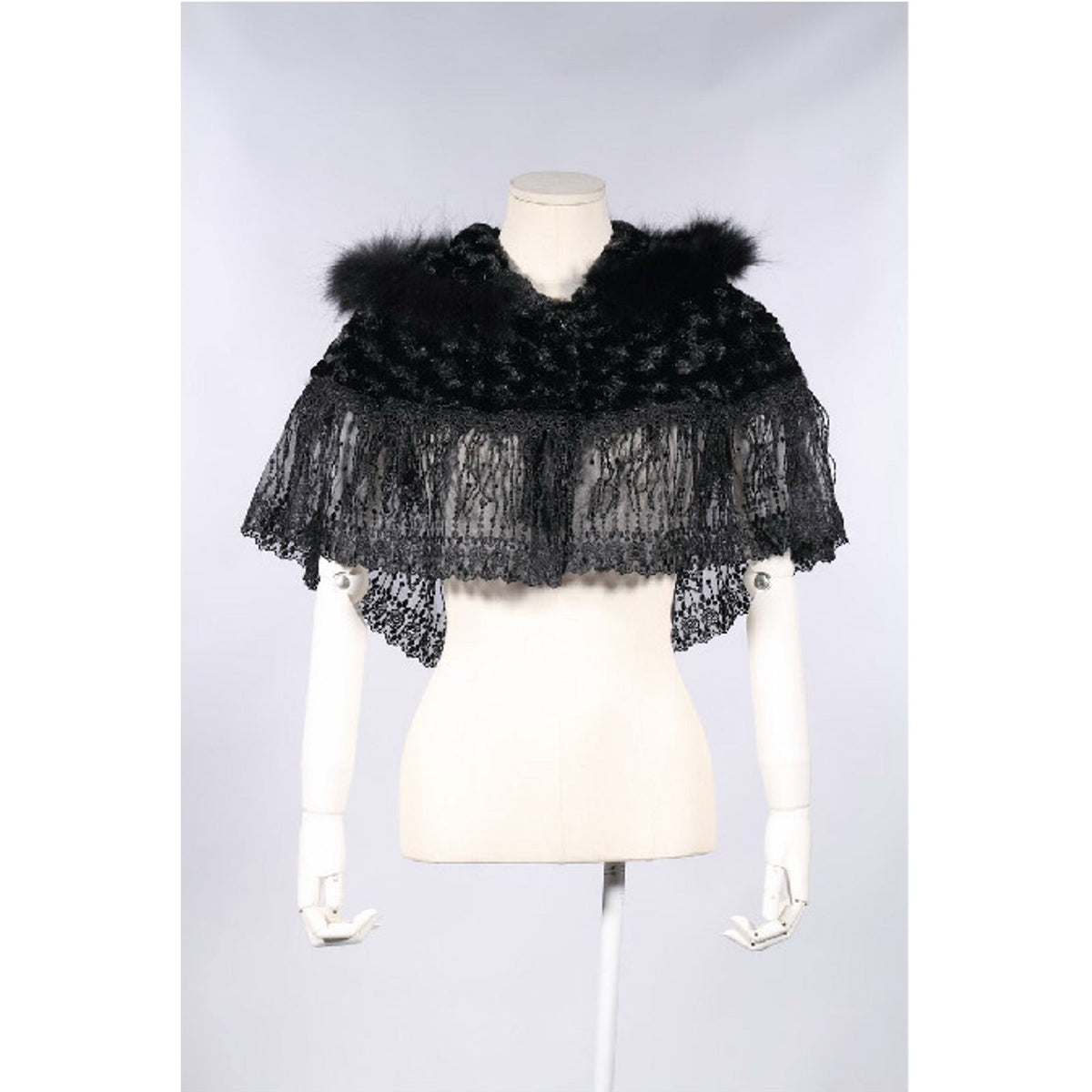Vintage RQ-BL Gothic Victorian Dark Cottage EGL Vkei Black Faux Fur Hood Cape OS