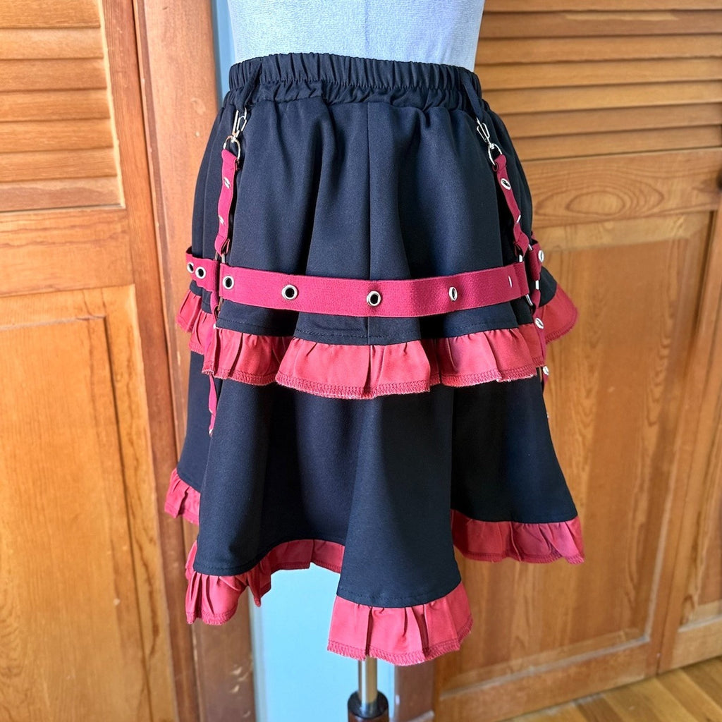 ACDC Rag Lolita EGL Goth Punk Emo Mad Death Rabbit Black & Red Mini Skirt Skort
