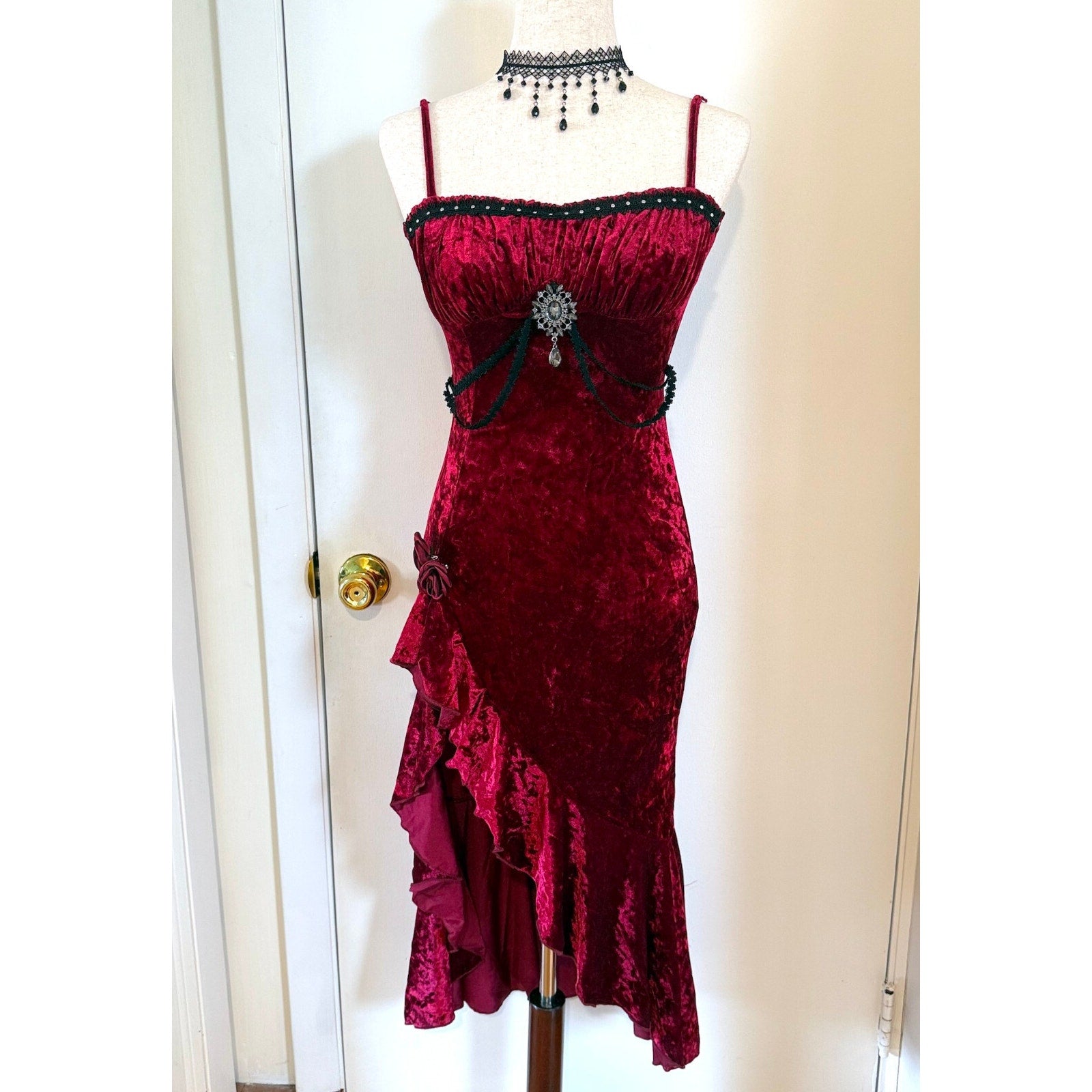Gothic Victorian Vampire Bites & Roses Blood Red Velvet Dress