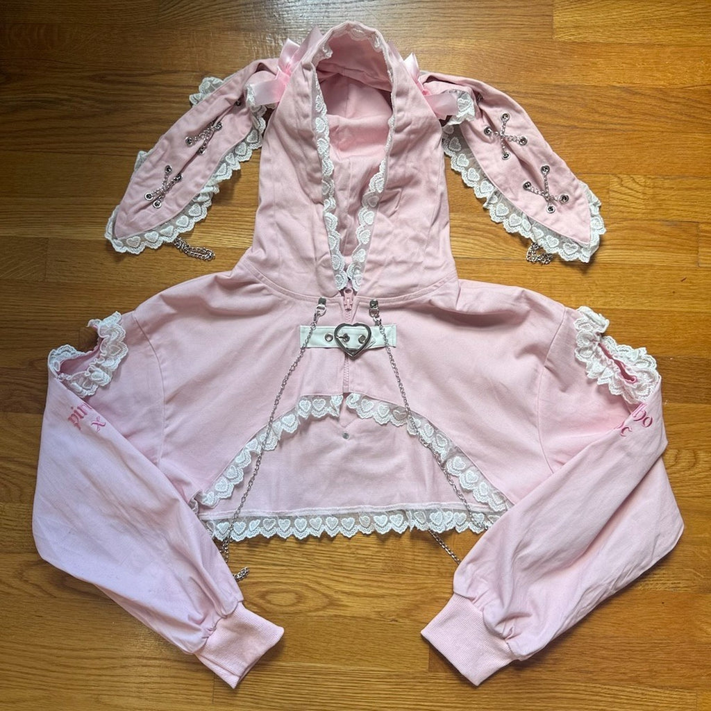 ACDC Rag J-Fashion Gyaru EGL Punk Bunny Heart Cross Bows PINK Hoodie Jacket