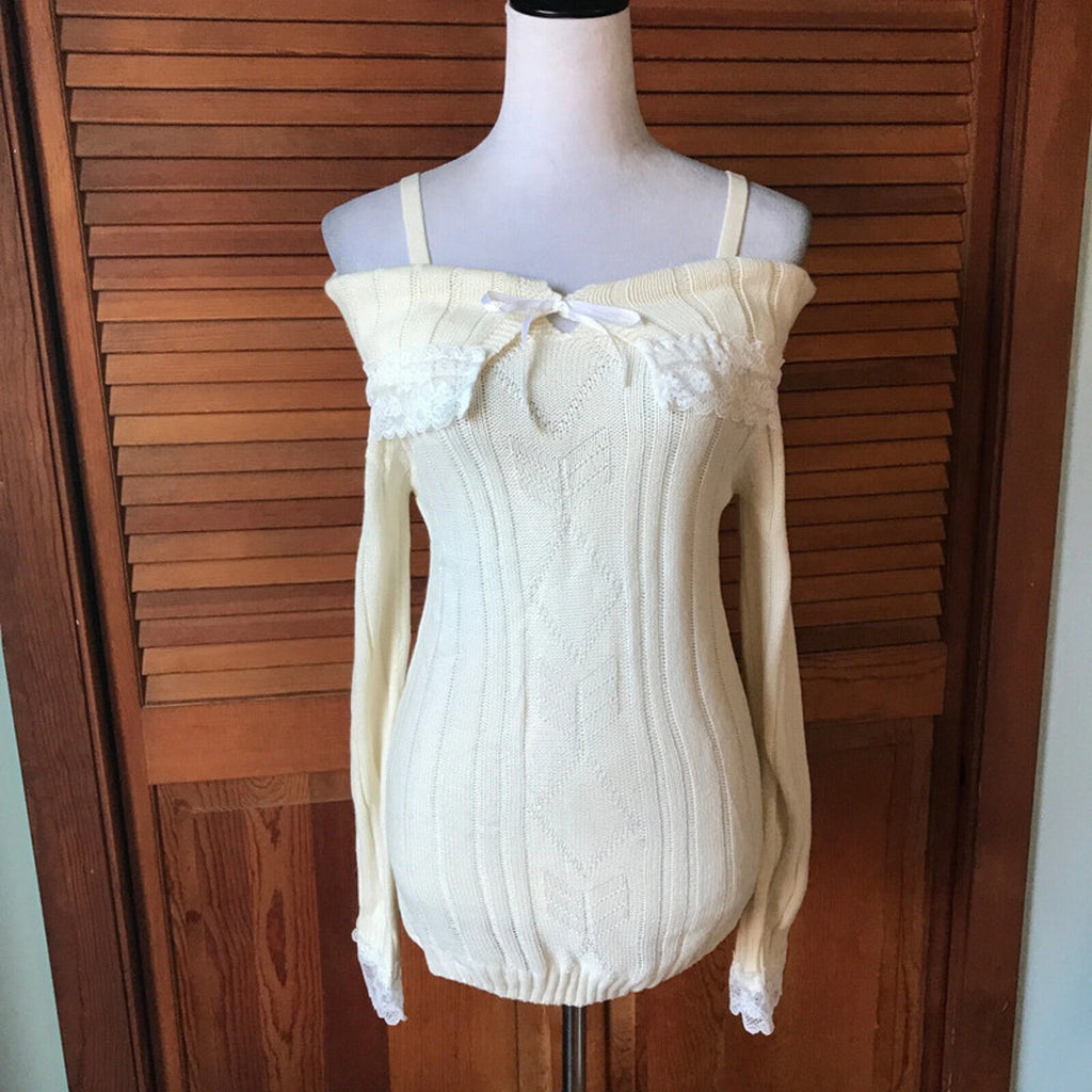 Victorian Lolita Kawaii J-fashion Ivory Fold-Over White Lace Sweater