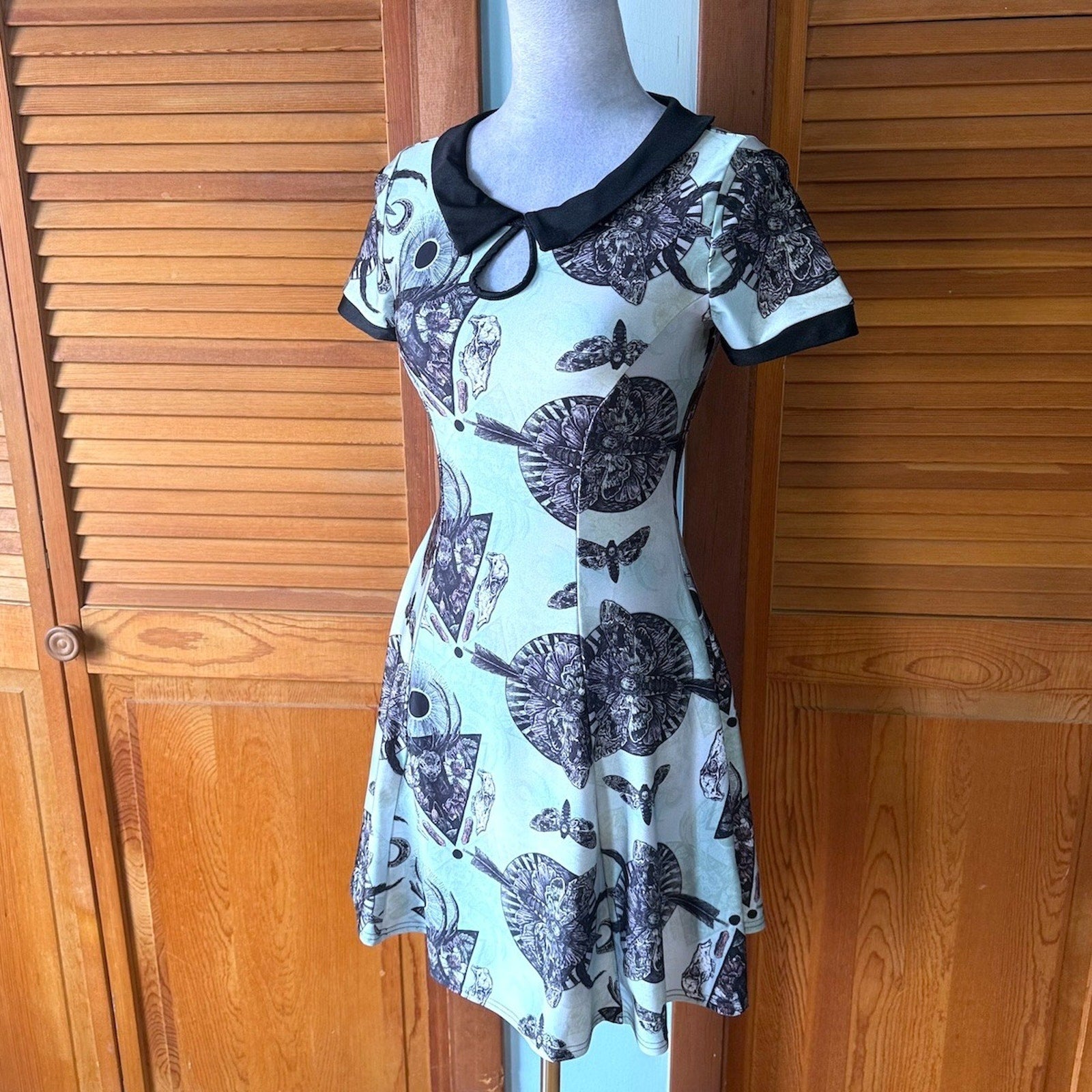 Spin Doctor Alchemy Goth Punk Witchcore Alt Green Deer & Moth Mini Dress XS