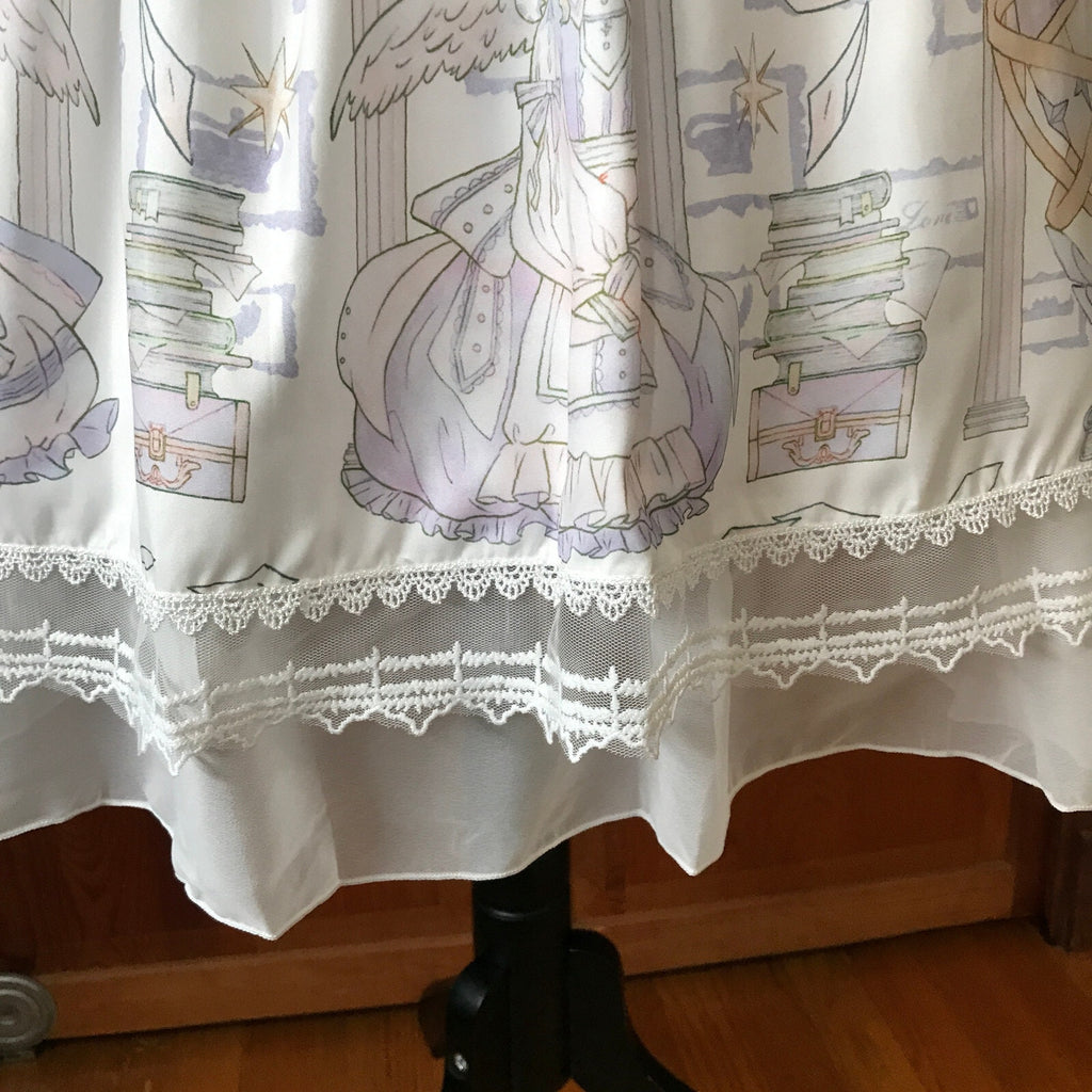 Lolita Kawaii Dolly White Lavender Angel Celestial Science Dress & Petticoat M