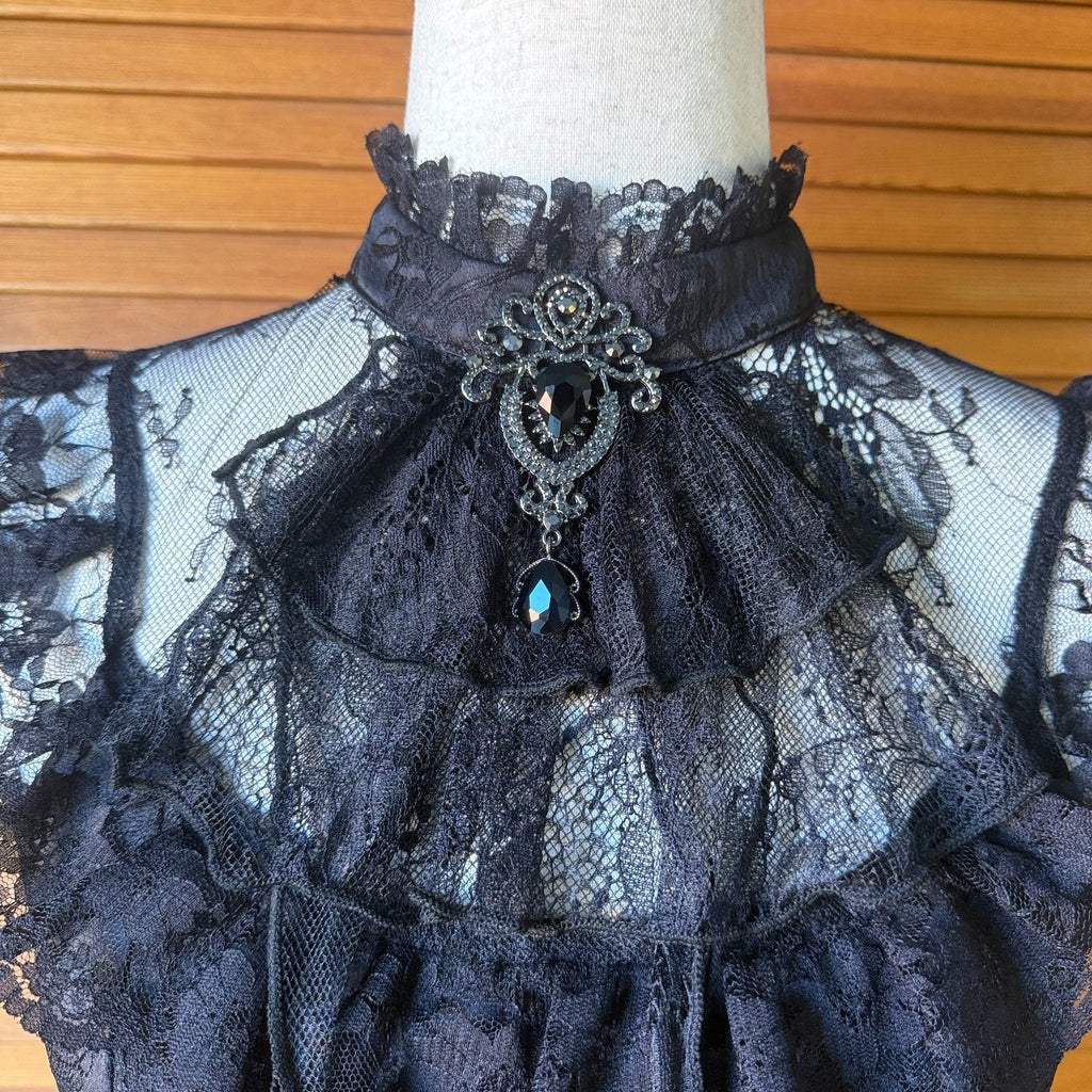 Dark In Love Gothic Victorian Dark Fairycore Baroque Lace Jabot Bustier Top