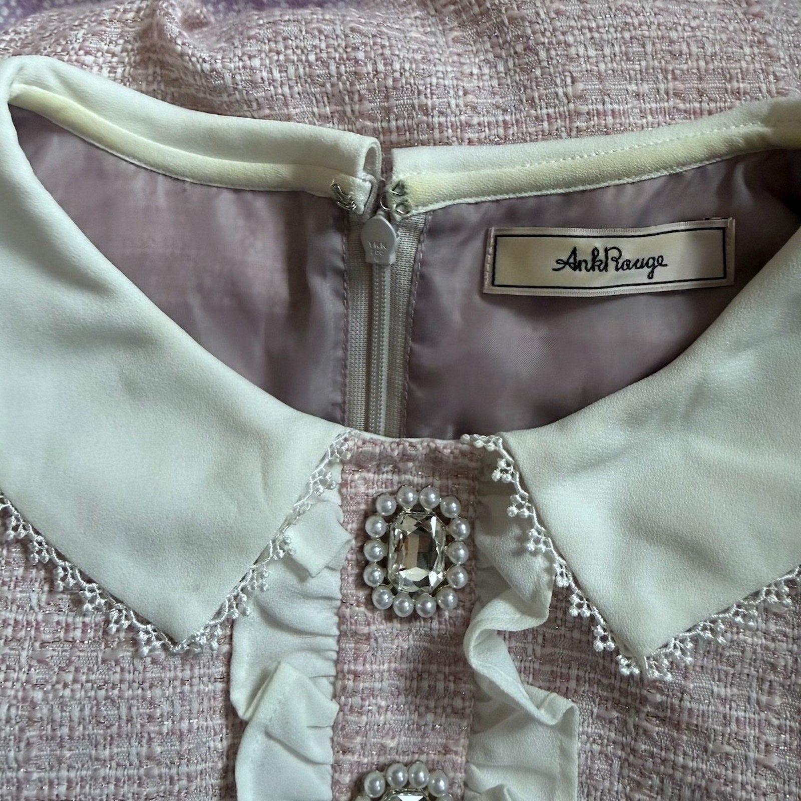 J-fashion Ank Rouge Jirai Kei Rosangata Gyaru Harajuku Pink Tweed Dress M