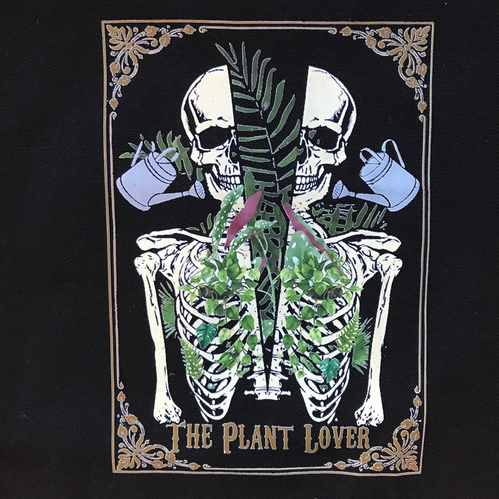 Garden Goth Punk The Plant Lover Skeleton Watering Can Black Canvas Tote Back
