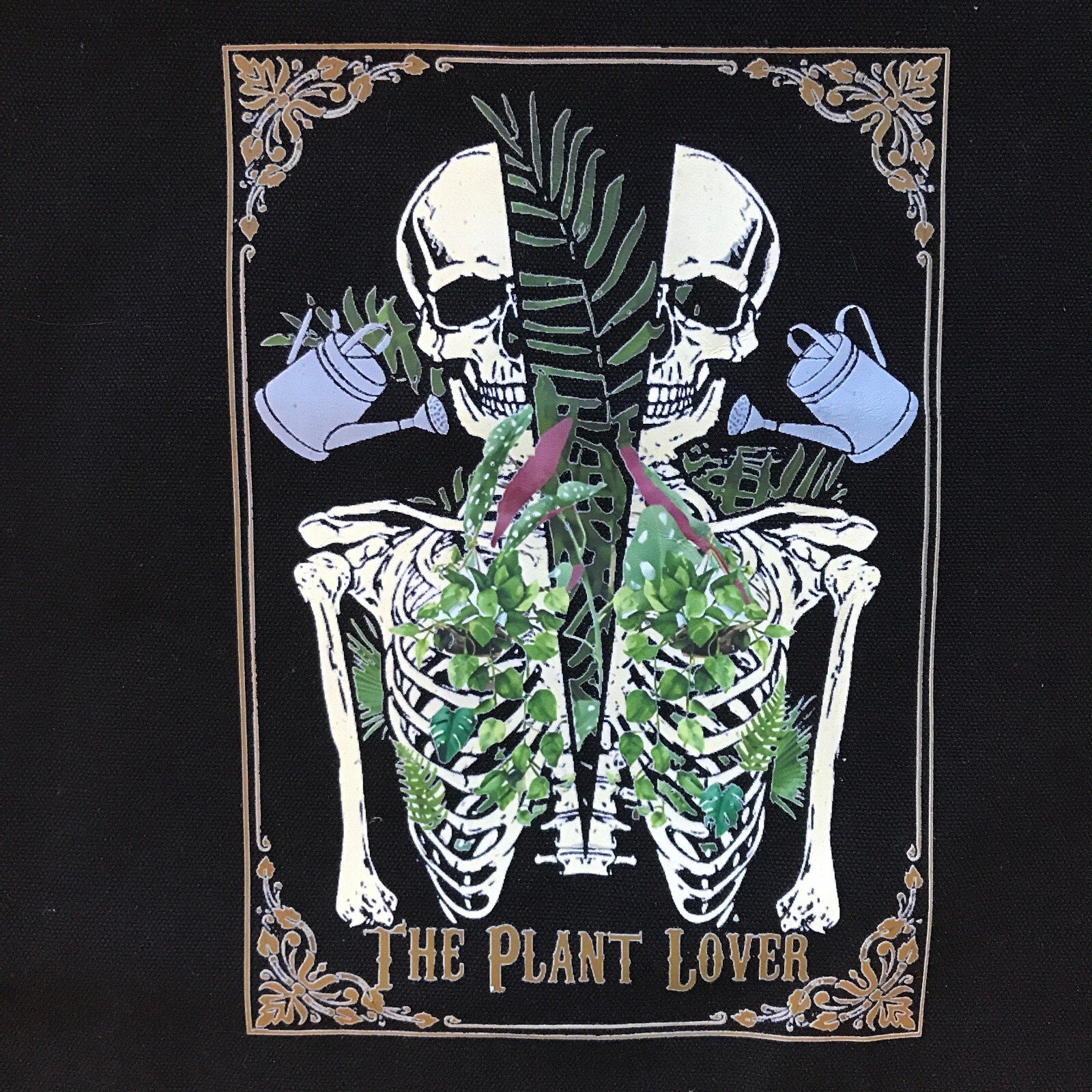 Garden Goth Punk The Plant Lover Skeleton Watering Can Black Canvas Tote Back