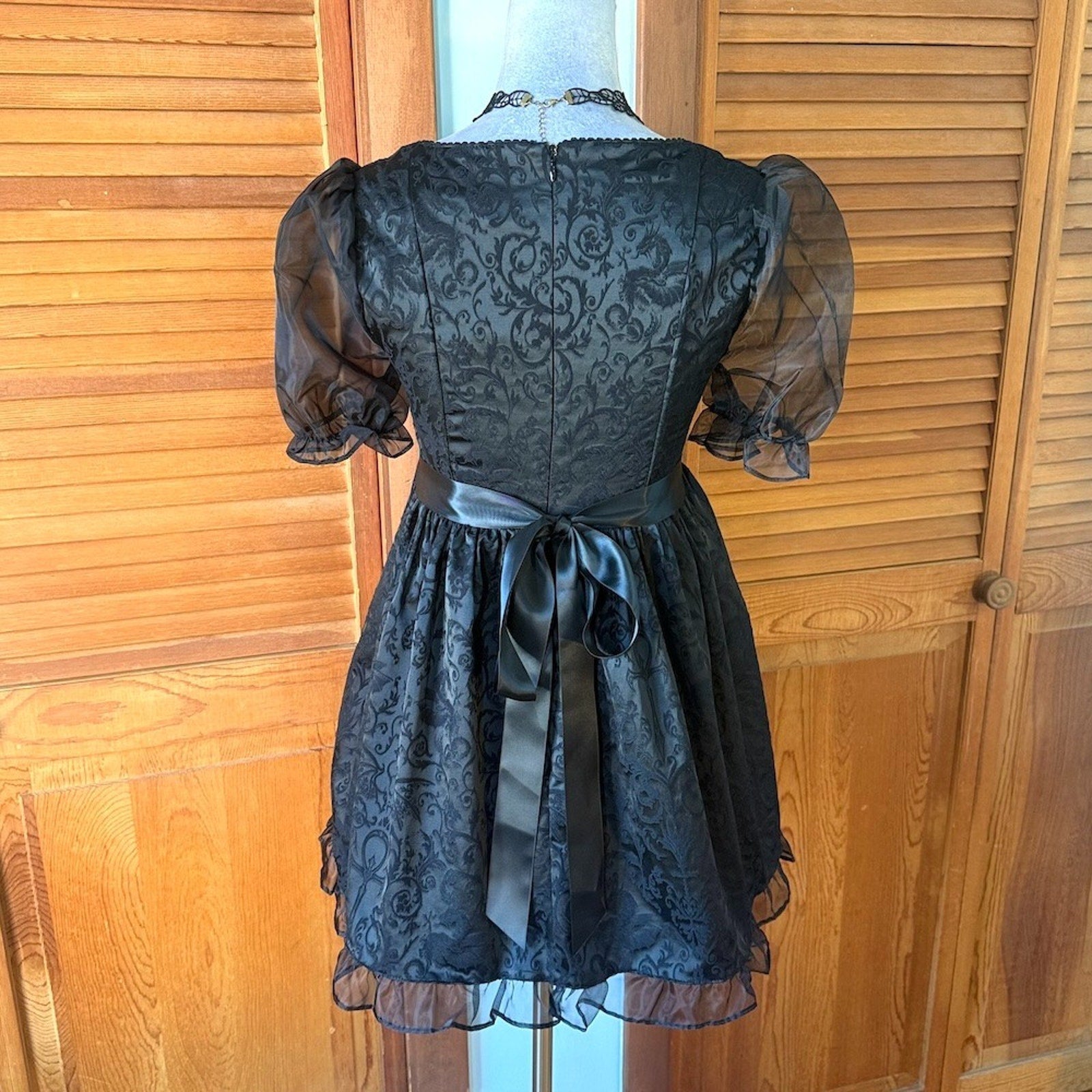 Dolls Kill Gothic Lolita Victorian Dark Bidding Black Brocade Mini Dress