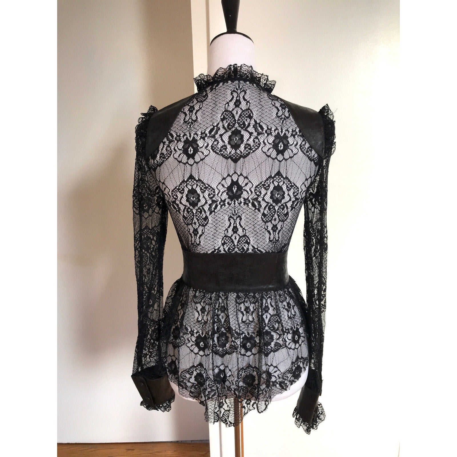 Lip Service Vintage War of the Roses Gothic Victorian Black Lace Top XS