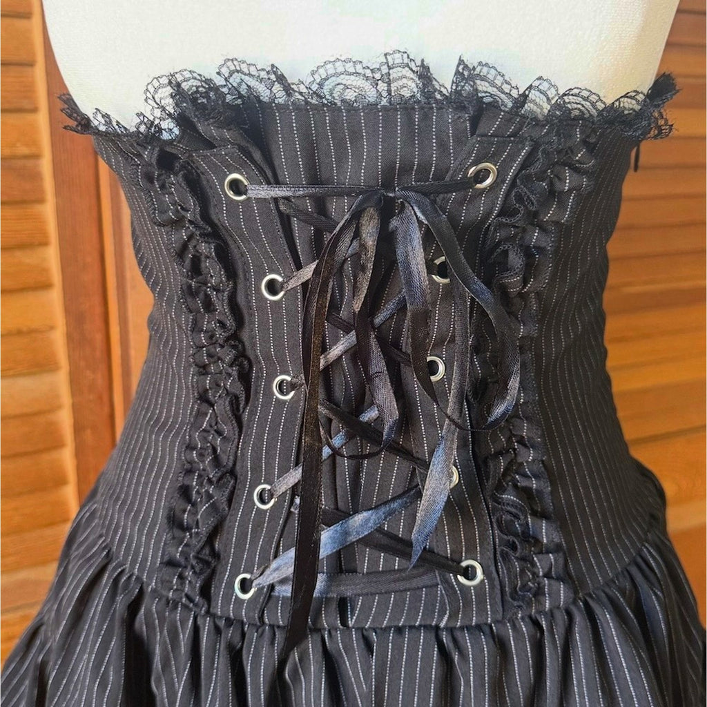Gothic Lolita EGL Punk Princess ACDC Rag High Waist Pin Stripe Ruffle Skirt