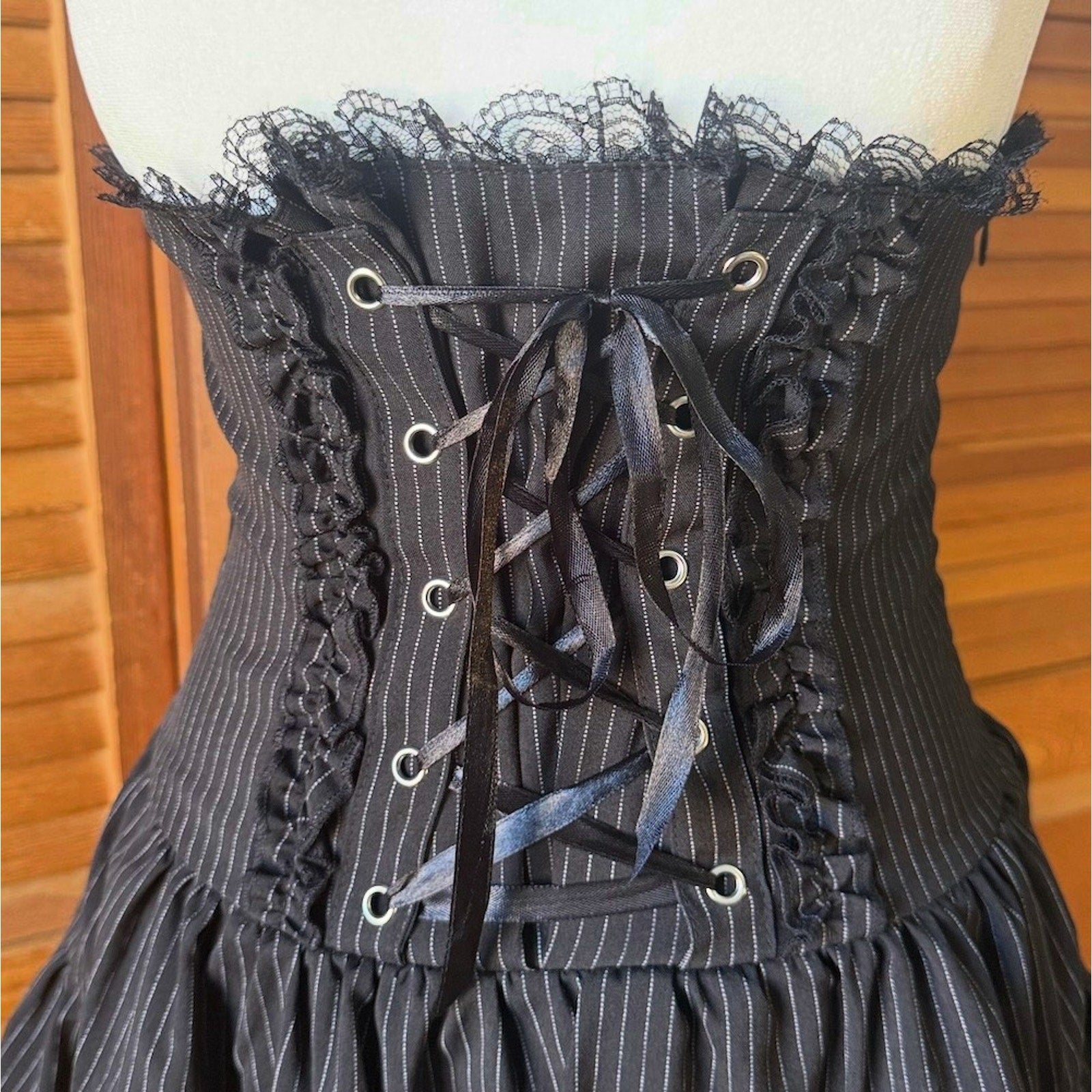 Gothic Lolita EGL Punk Princess ACDC Rag High Waist Pin Stripe Ruffle Skirt XS