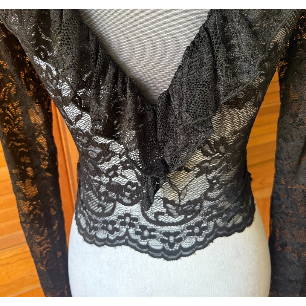 Dolls Kill Garden Goth Gothic Victorian Rose Thorn Black Lace Ruffle Top