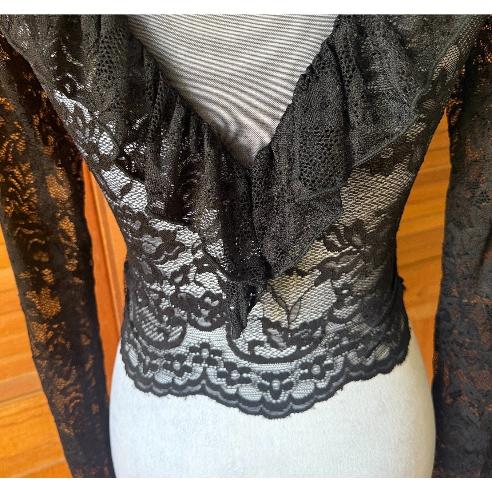 Dolls Kill Garden Goth Gothic Victorian Rose Thorn Black Lace Ruffle Top