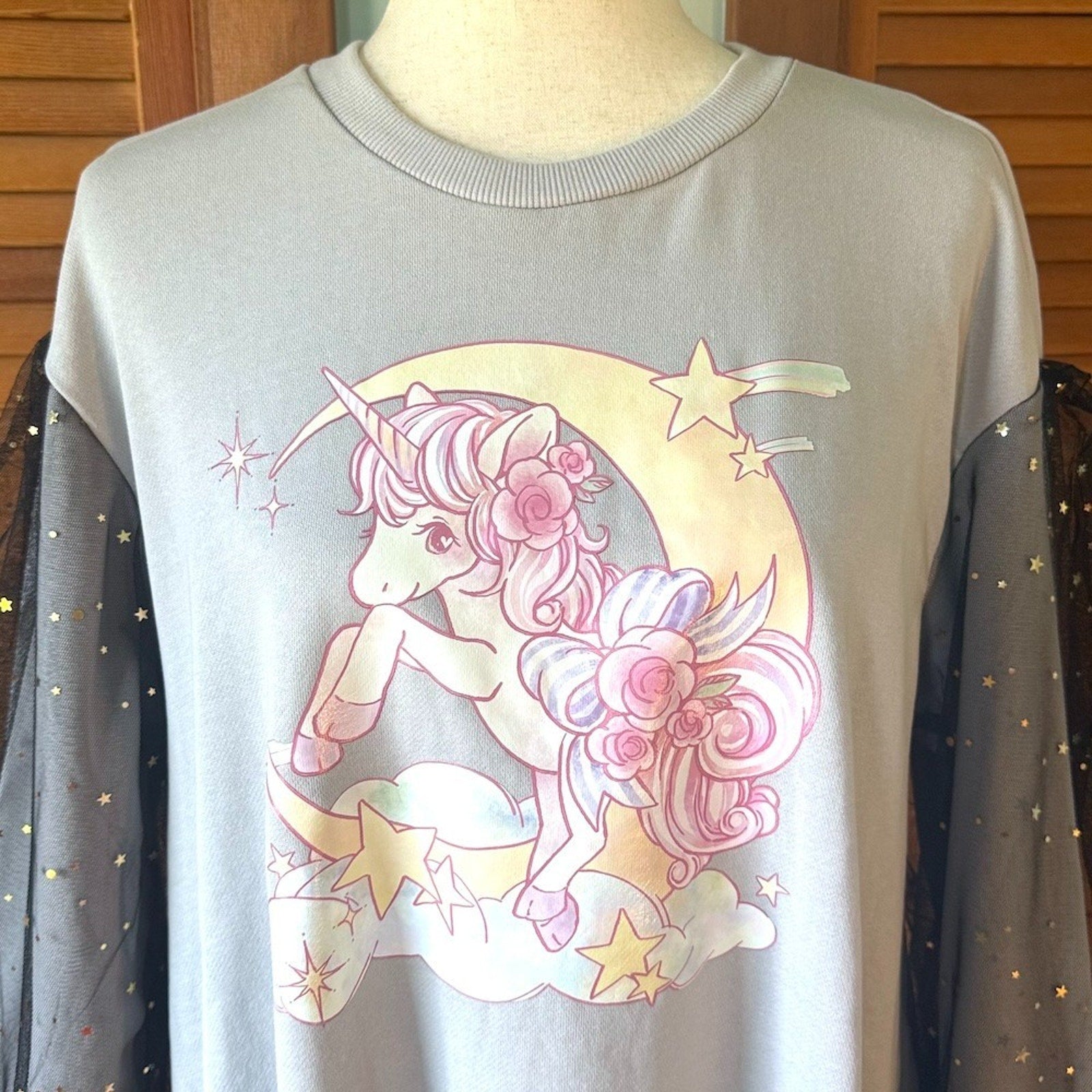 J-fashion Bodyline Gyaru Kawaii Harajuku Gray Unicorn Sweatshirt Dress w/ Bows M