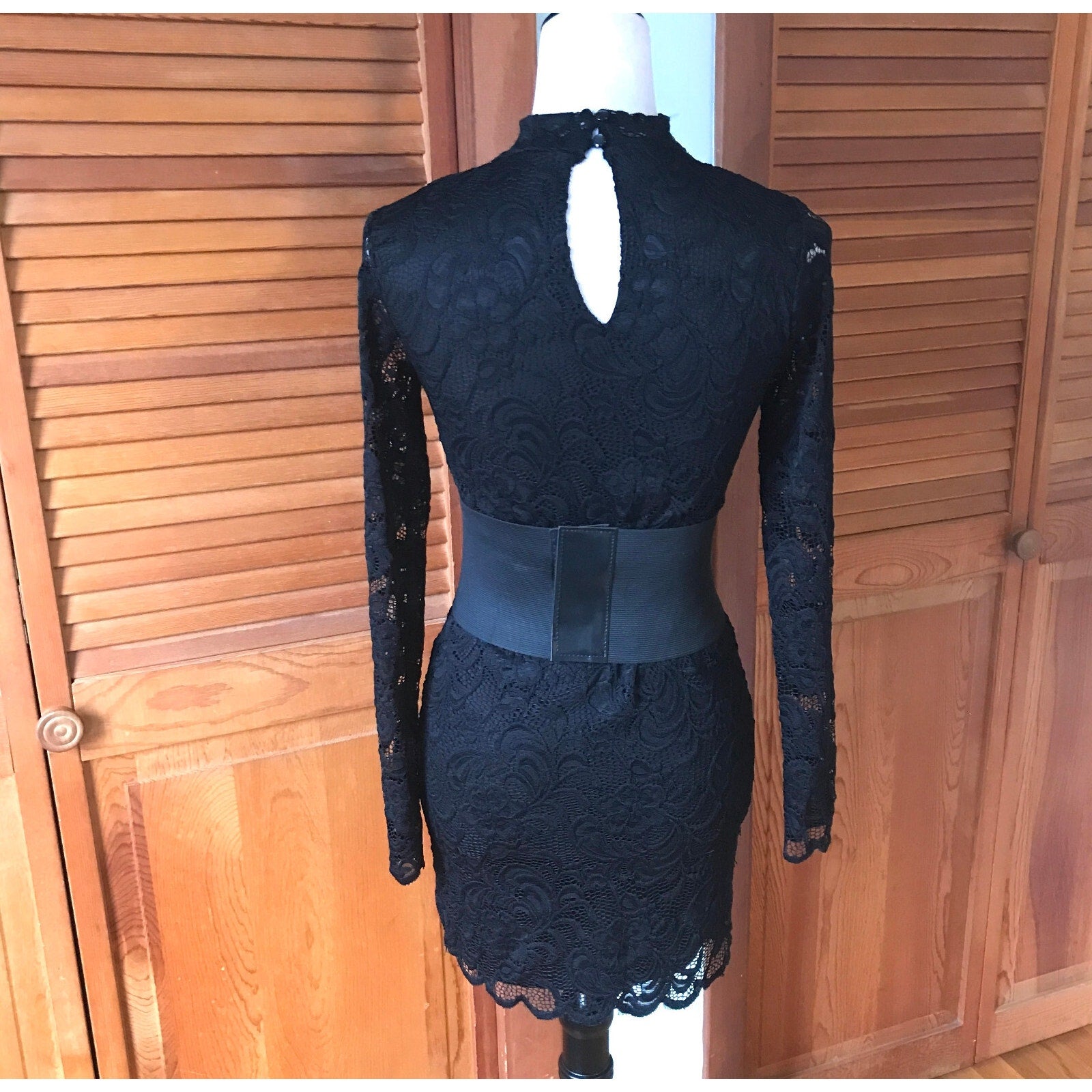 Gothic Victorian Black Lace Revamped Mini Dress w/ Cincher Belt S