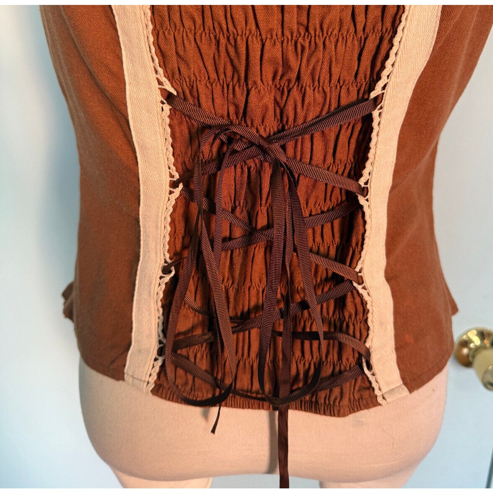 RQ-BL Steampunk Victorian J-fashion Vkei Brown & Ivory Flutter Sleeve Top XL
