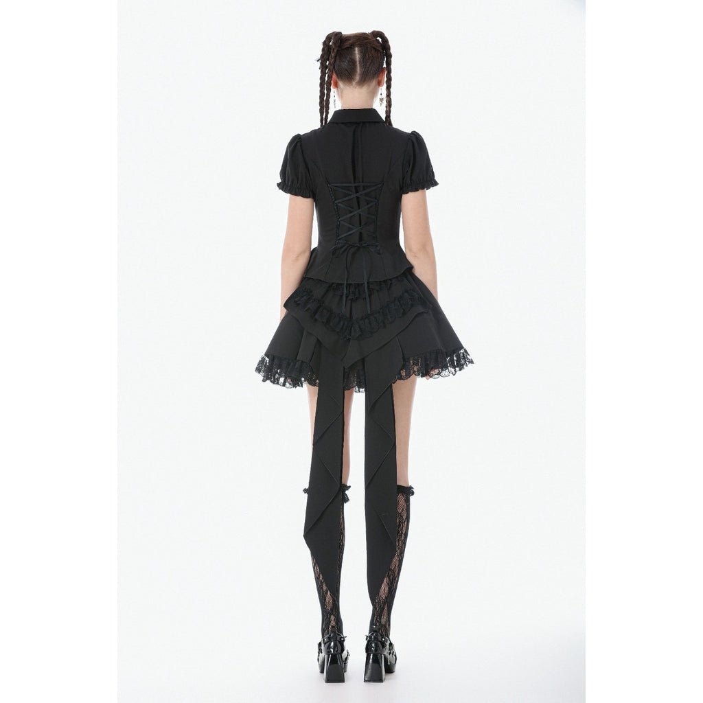 Dark in Love Gothic Victorian Vampire BlackSatin & Lace Coffin Mini Skirt OS