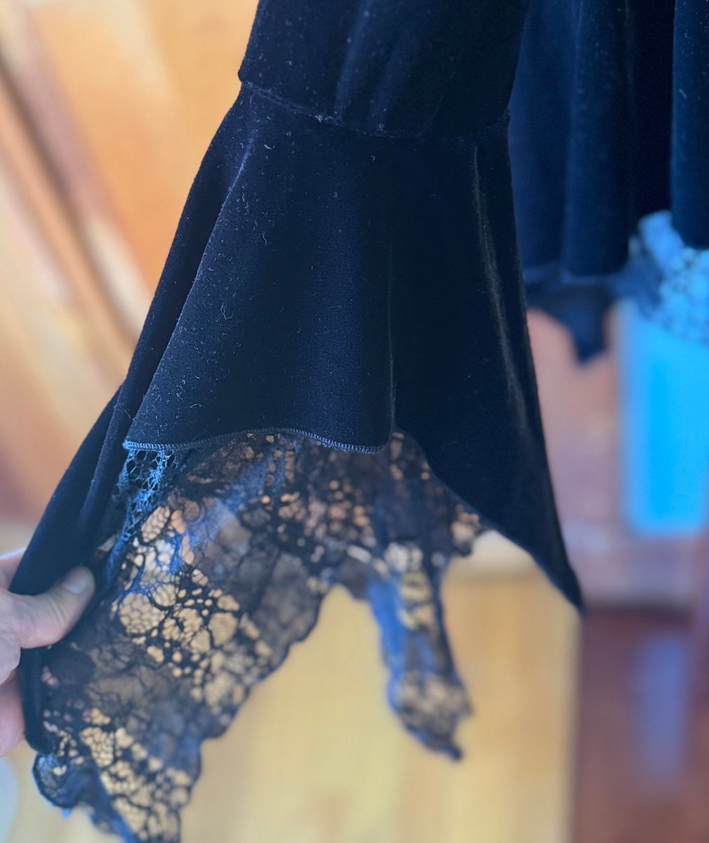 Killstar Goth Black Velvet & Lace Moonstera Pixie Hem Dress S
