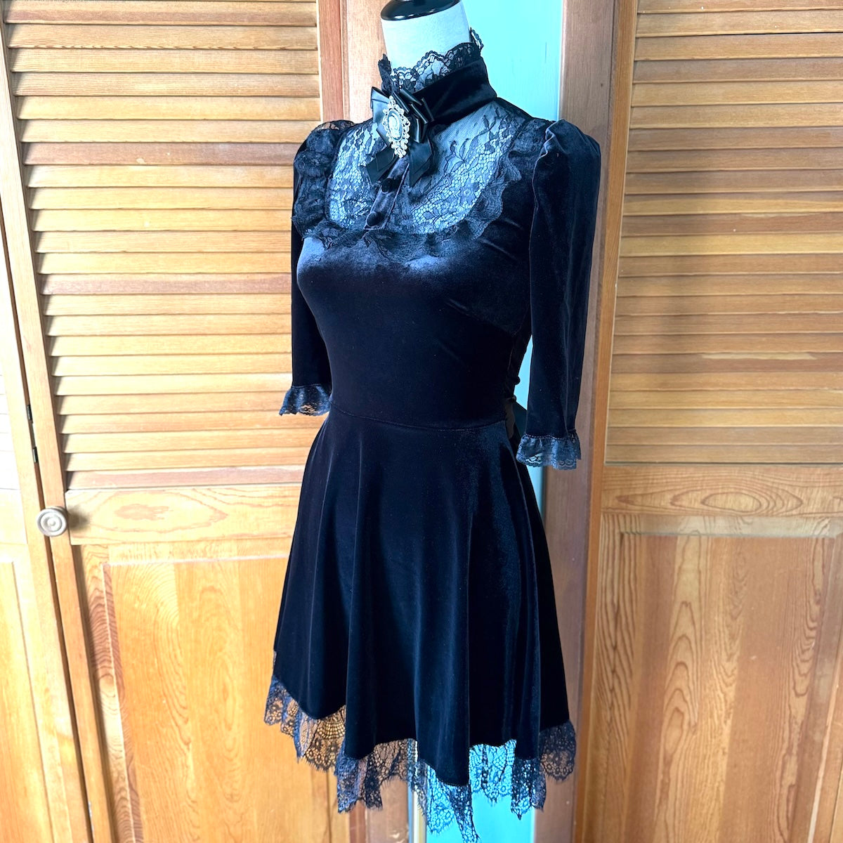 Dolls Kill Ladyhawke Black Velvet High Neck Cameo Dress