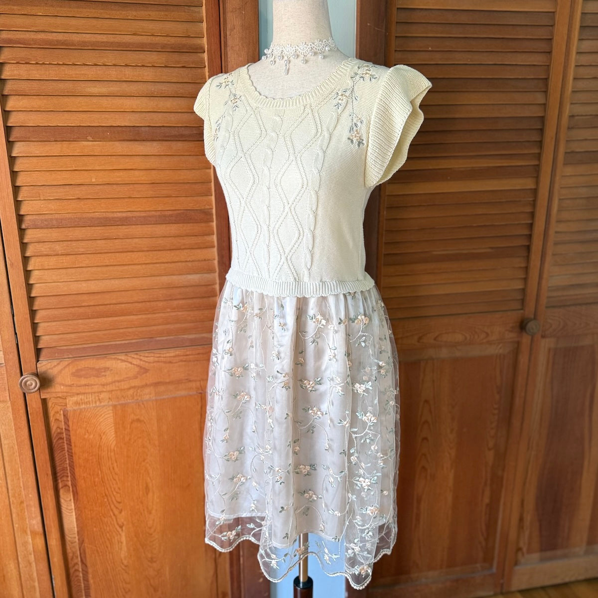 J-fashion Axes Femme Gyaru Fairycore Cottage Ivory Beige Dress M