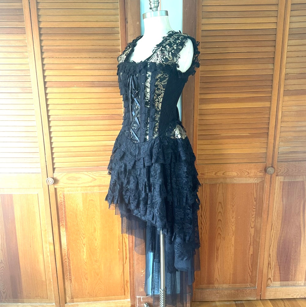 Burleska Gothic Victorian Renaissance Cabaret Golden Brocade Lace Corset Dress