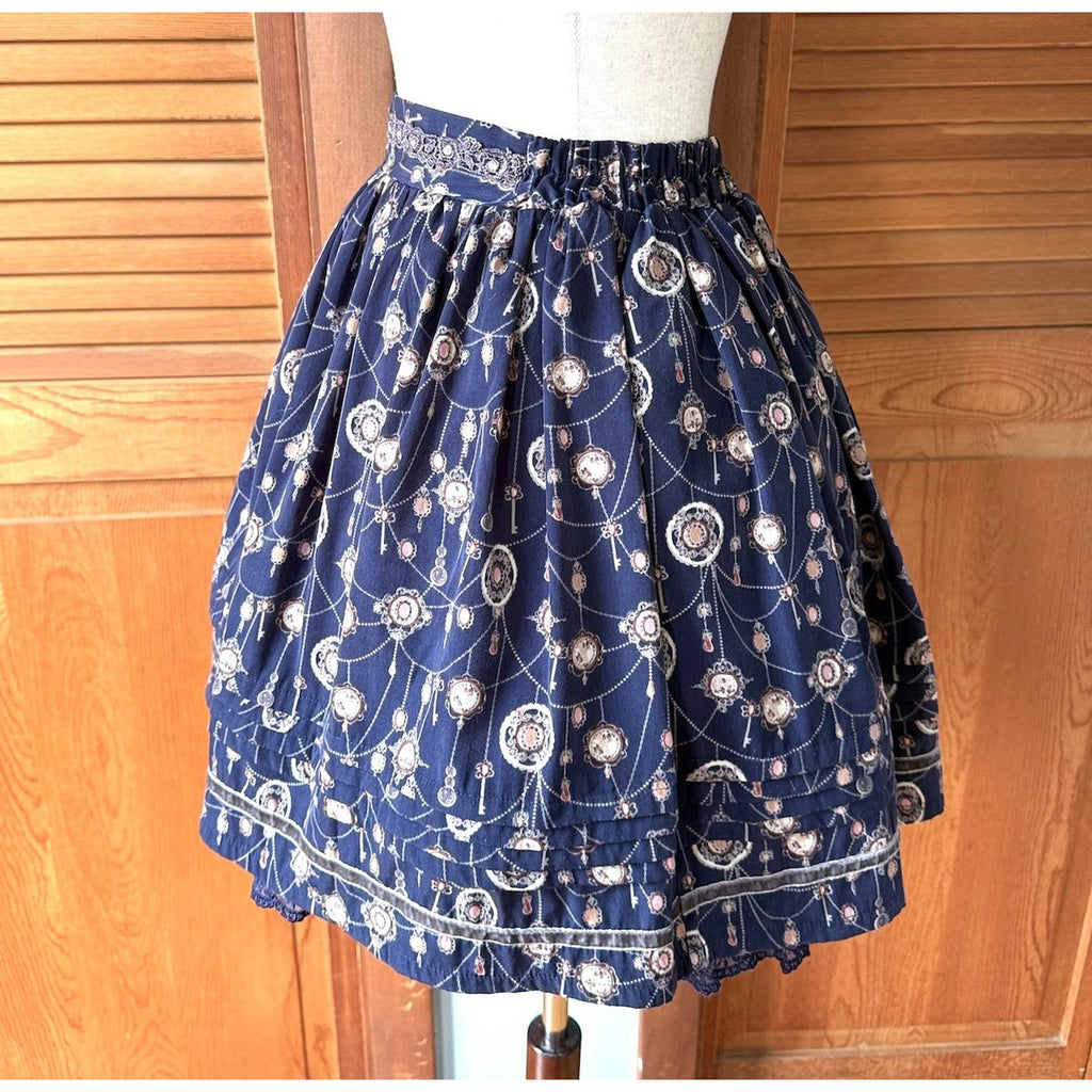 Axes Femme Lolita EGL Victorian Kawaii Dollcore Dark Blue Medallion Skirt M