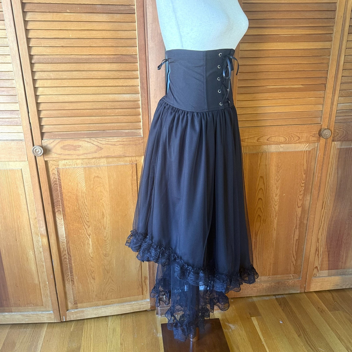 ACDC Rag Punk Goth J-fashion EGL Victorian Black Tulle Corset Cincher Skirt OS