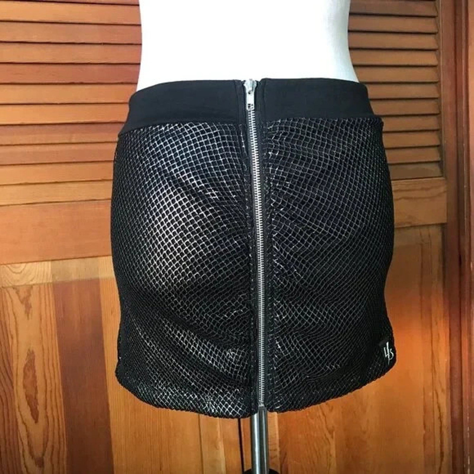 Lip Service Vintage Y2K Star Fishnet Goth Punk Glam Silver Mini Skirt M