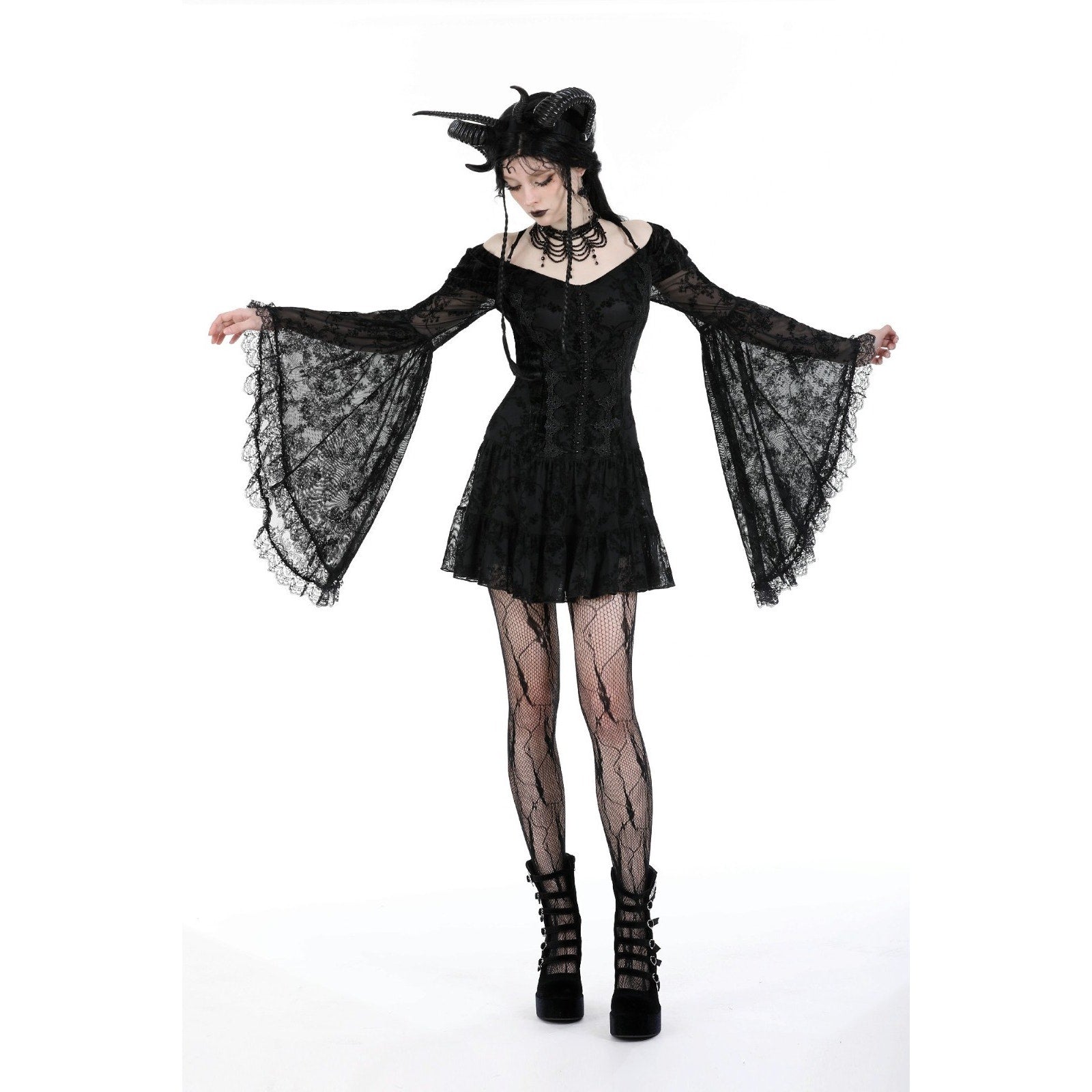Dark In Love Gothic Victorian Dark Fairycore Black Rose Fairy Lace Mini Dress S