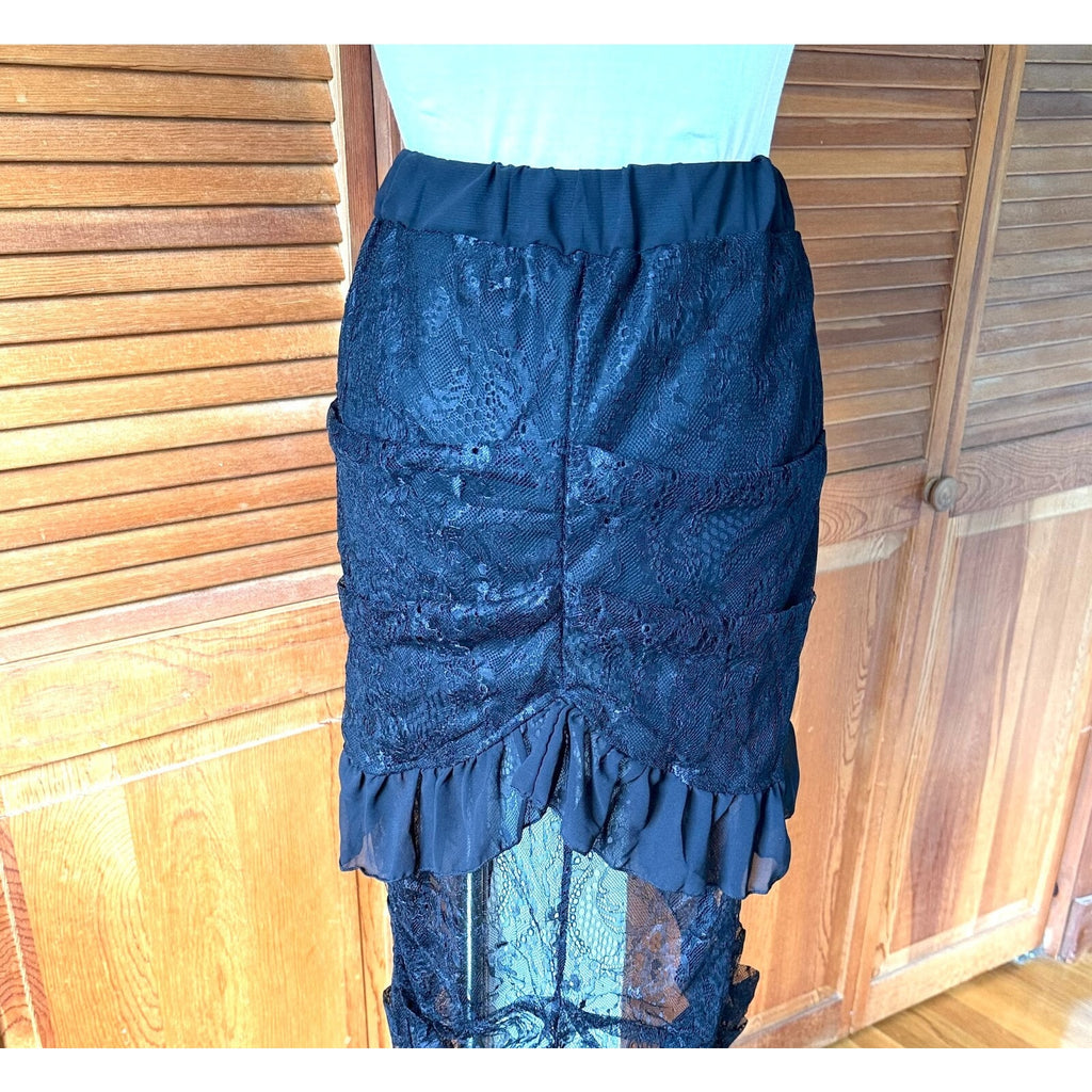 Gothic Lolita Punk Steampunk Victorian Cabaret Black Lace High Low Skirt S