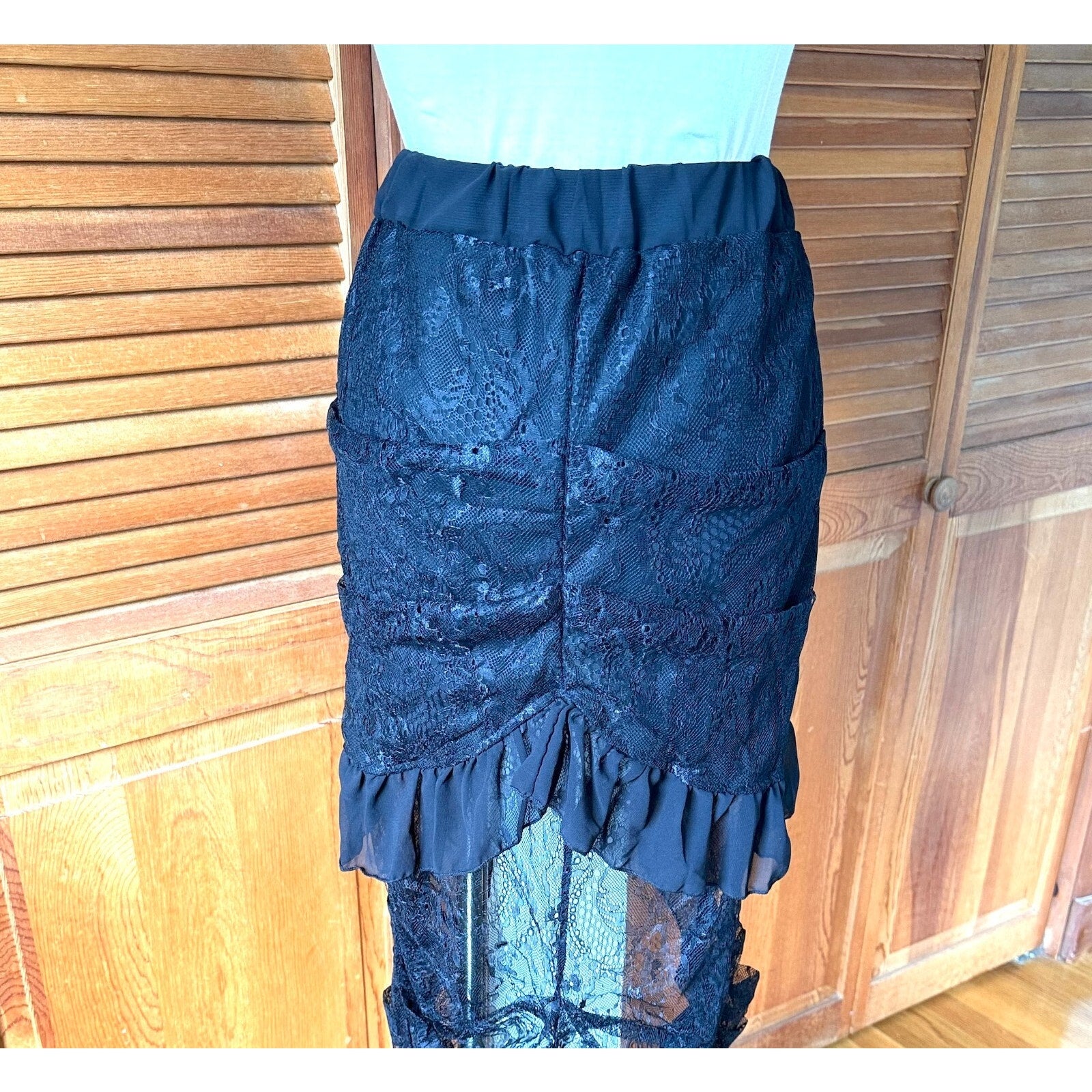 Gothic Lolita Punk Steampunk Victorian Cabaret Black Lace High Low Skirt S