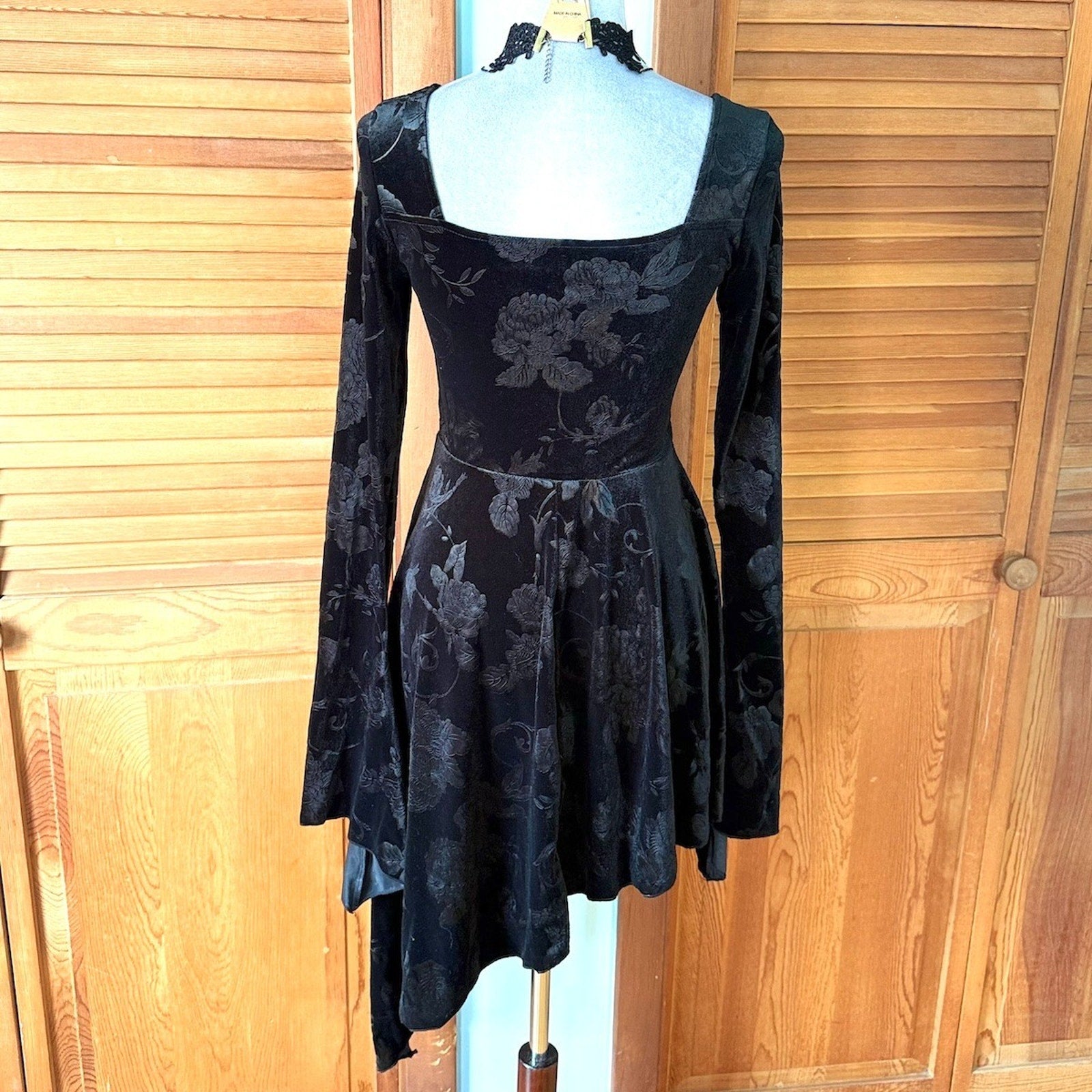 Garden Goth Victorian Dark Fairycore Midnight Blossom Black Velvet Dress