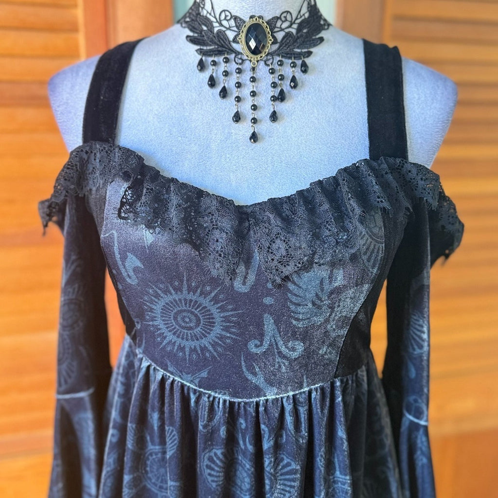 Killstar x The Lost Boys Gothic Victorian Vampire Gray Velvet Skull Dress S