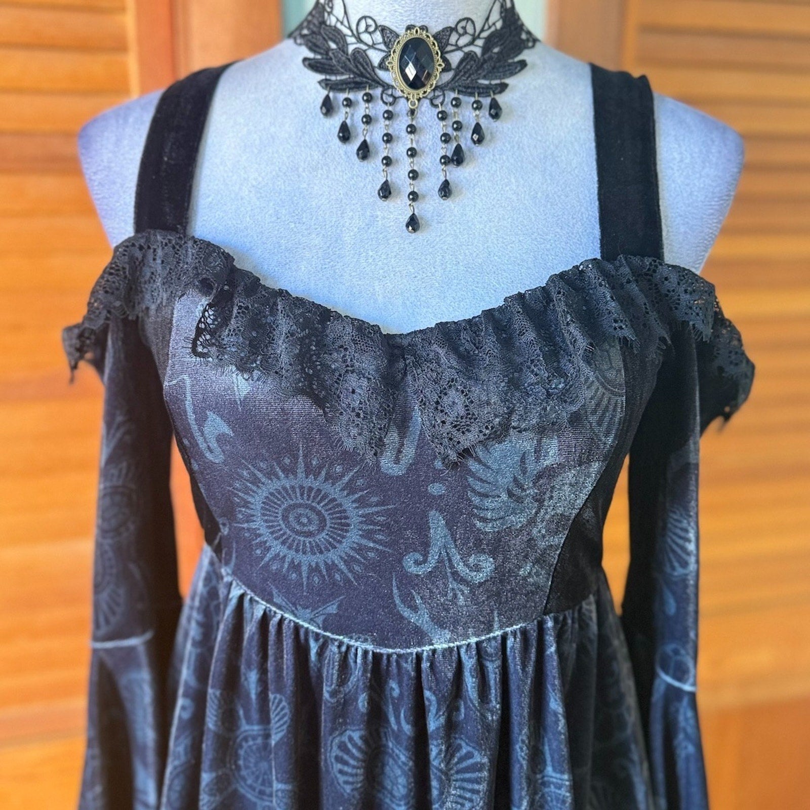 Killstar x The Lost Boys Gothic Victorian Vampire Gray Velvet Skull Dress S
