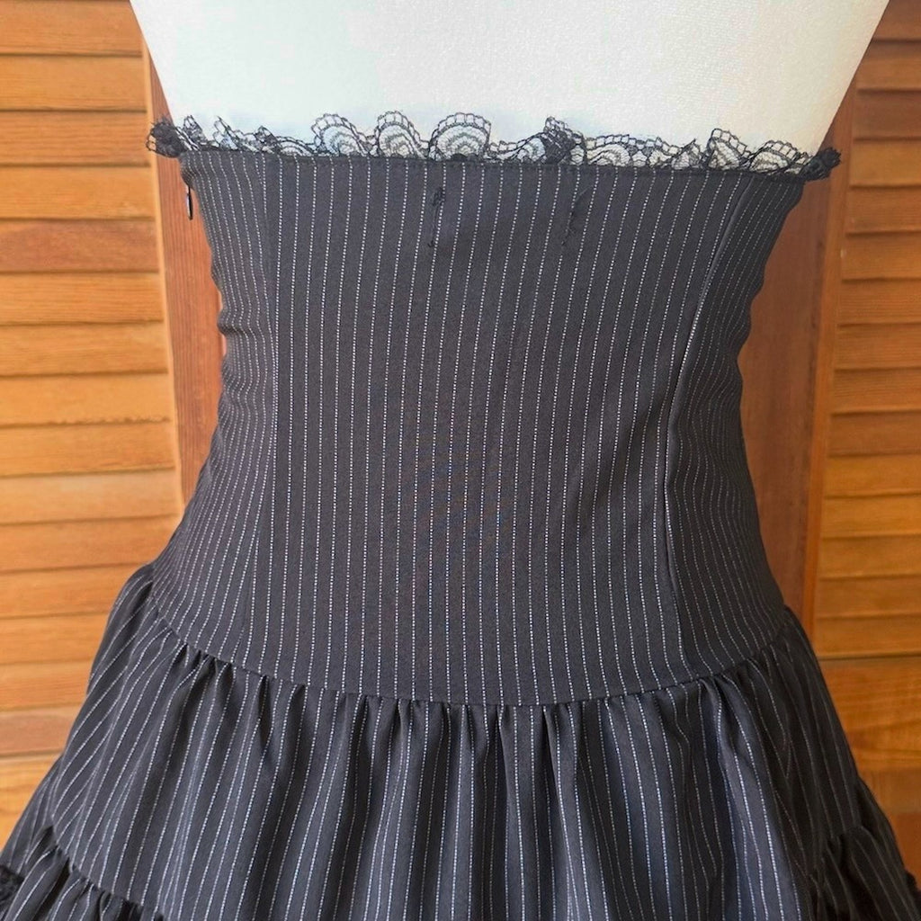 Gothic Lolita EGL Punk Princess ACDC Rag High Waist Pin Stripe Ruffle Skirt