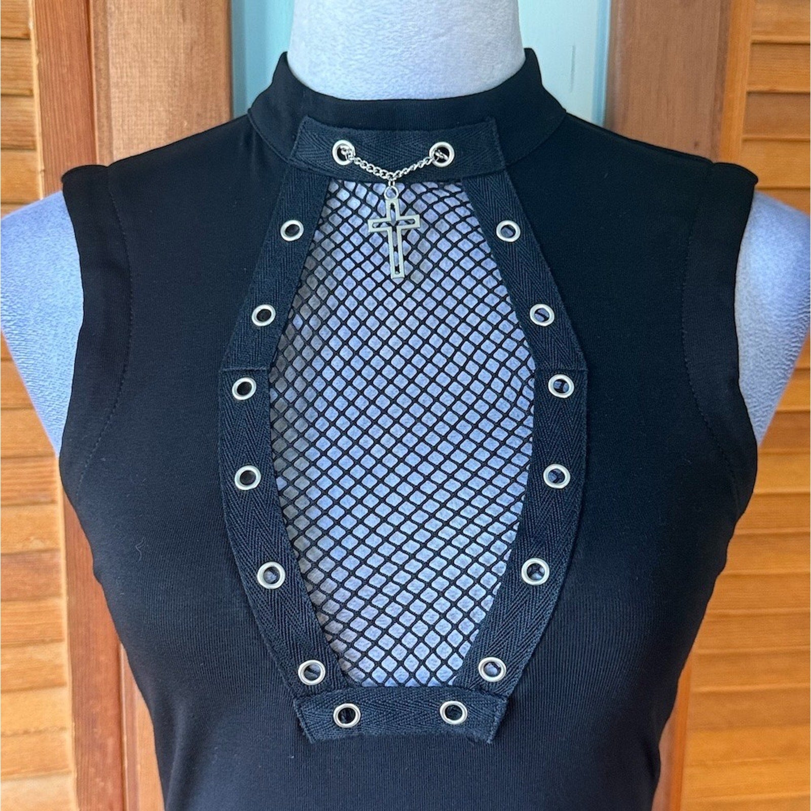 Dark in Love Goth Punk Emo Vkei Black Coffin Chain Cross Muscle Top
