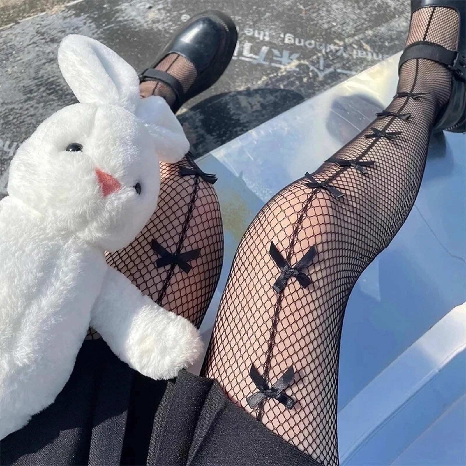Lolita Victorian Dollcore Coquette Ballet Black Fishnet Bow Pantyhose Stockings