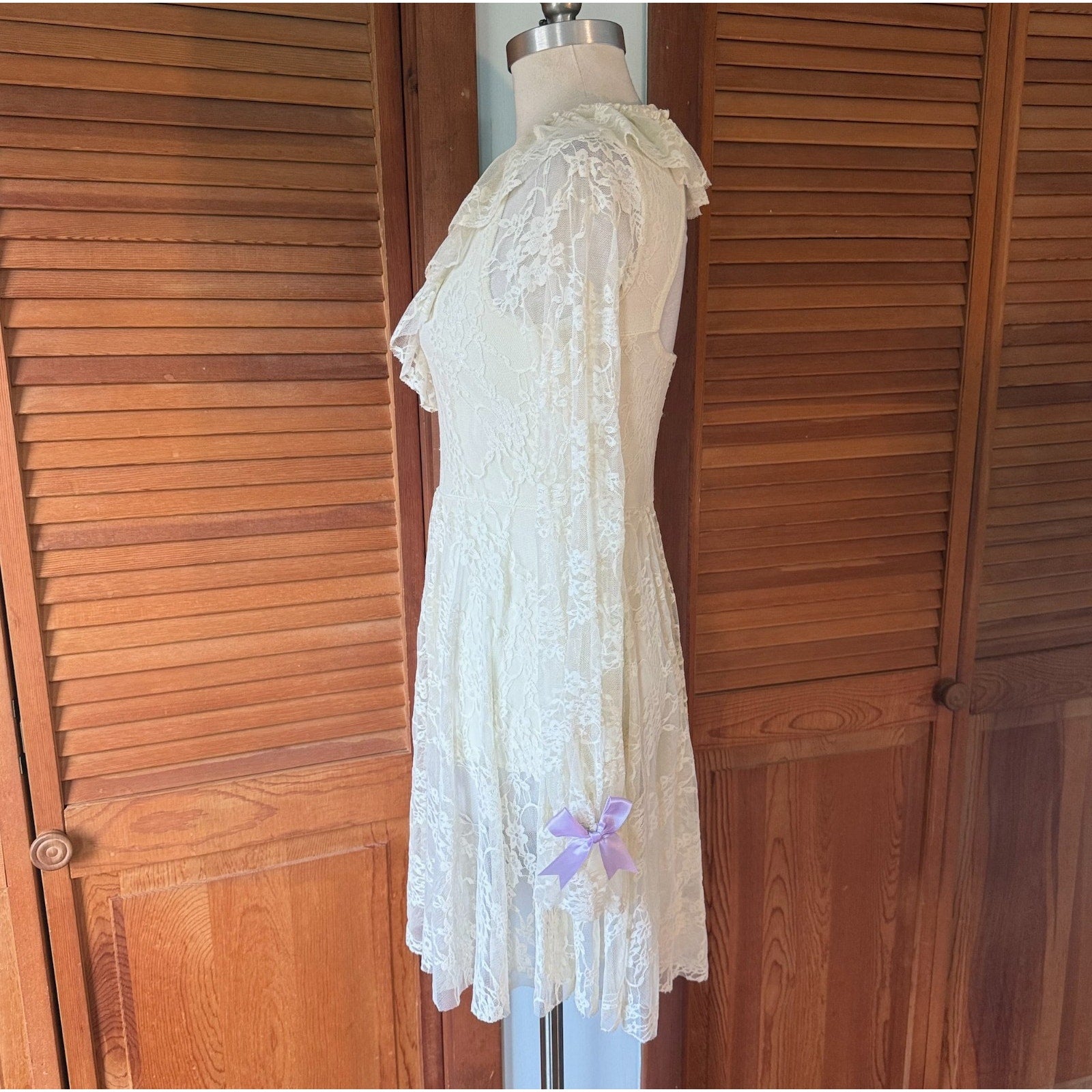Lolita Kawaii EGL Dollcore Ballet Cottage Ivory Lace Ruffle Dress w/ Bows M