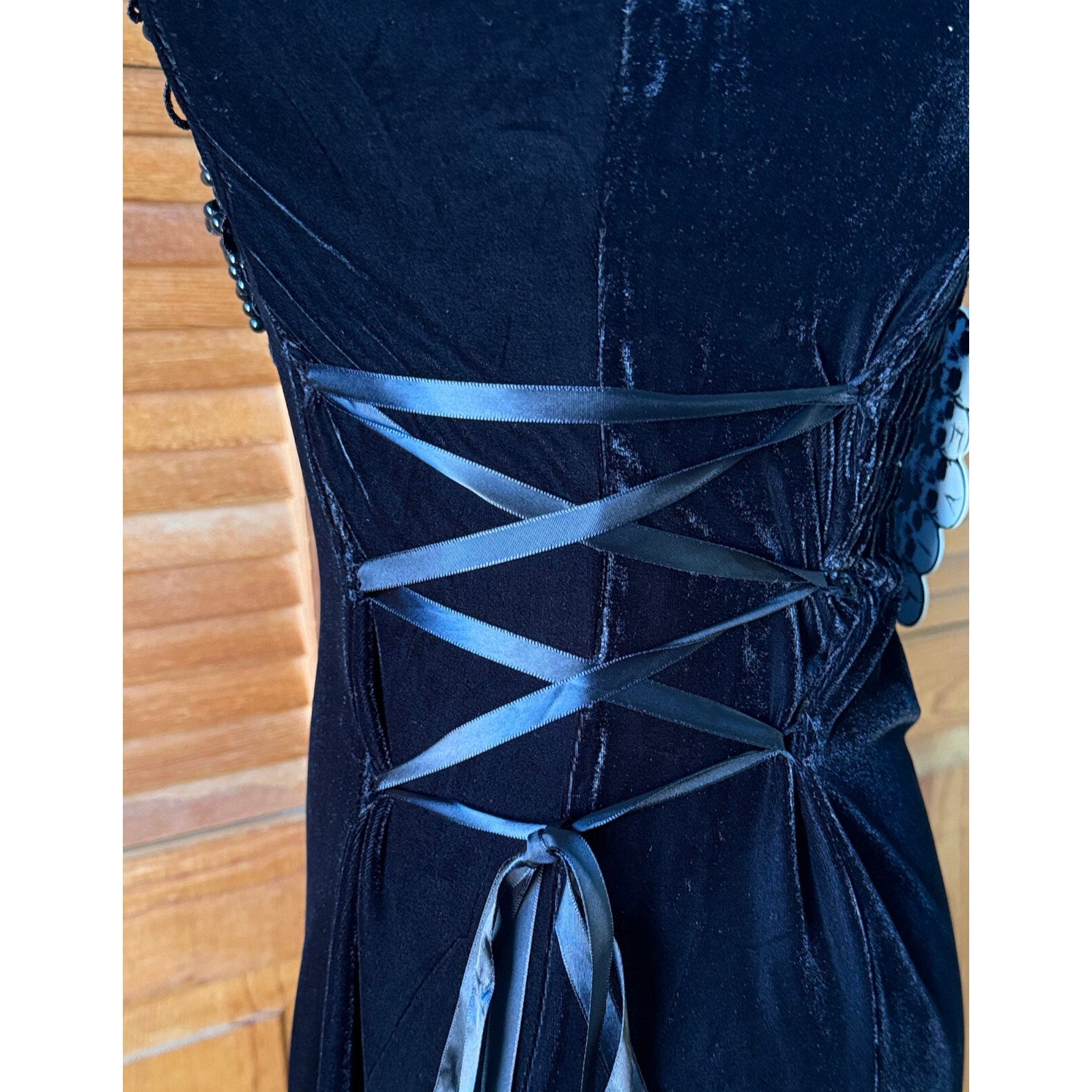 Devil Fashion Gothic Victorian Dark Fairy Beaded Lace-Up Sides Mini Dress