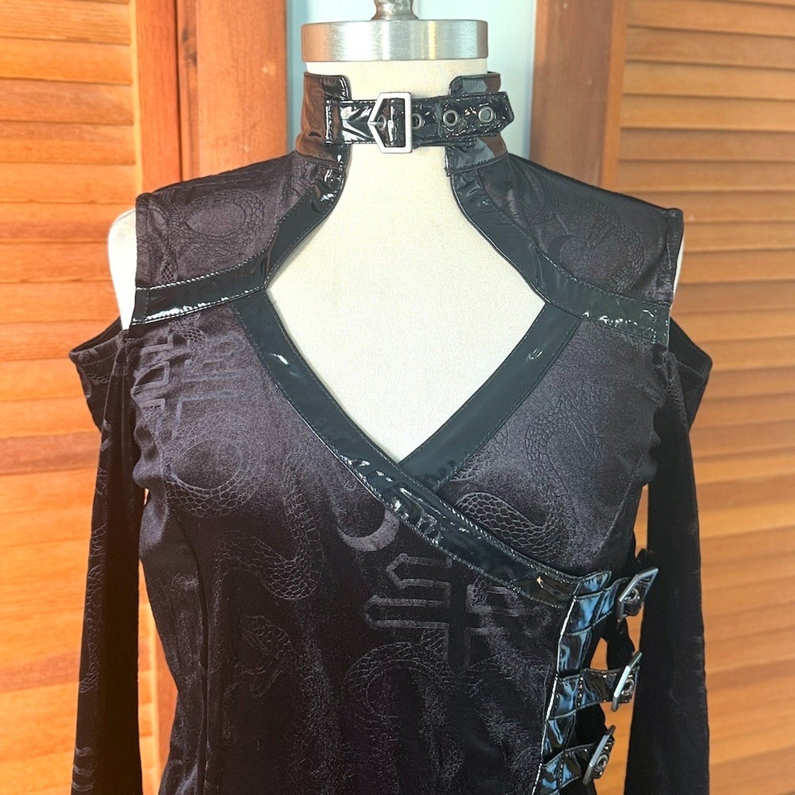 Killstar Goth Punk Witchcore Wiccan Black Snake Velvet Vinyl Trim Dress M