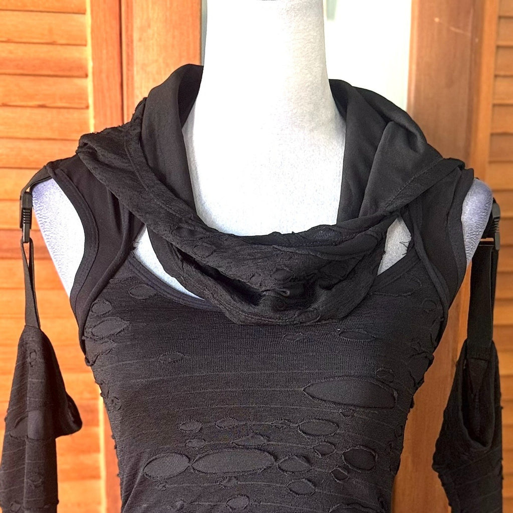 Vintage Lip Service Goth Punk Steampunk Cyber Sniper Black Hooded Top XS