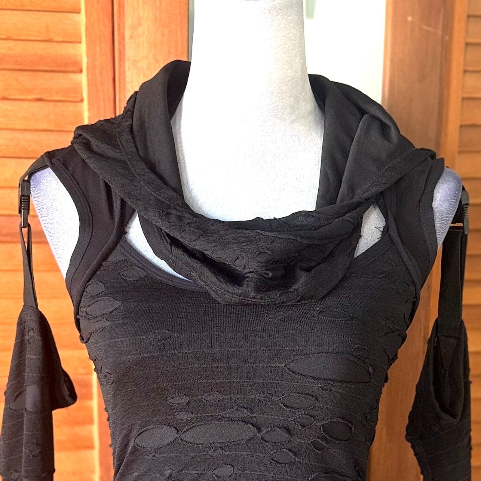 Vintage Lip Service Goth Punk Steampunk Cyber Sniper Black Hooded Top XS