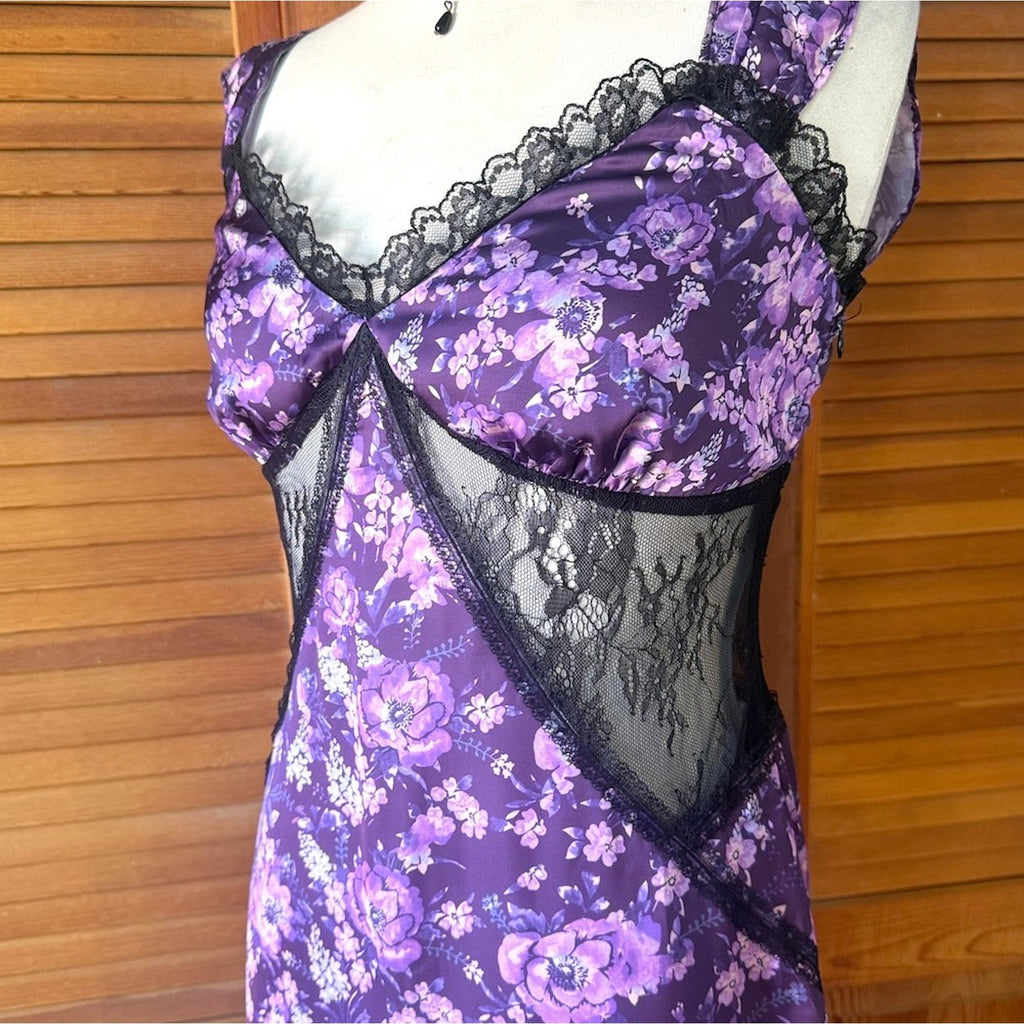 Pretty Damage Purple Haze Fairycore Wimsigoth Wild Flowers Black Lace Dress