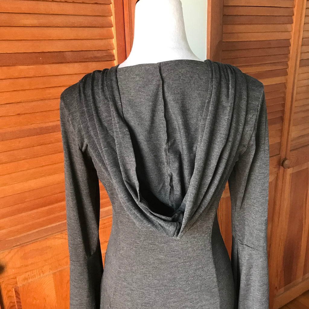 Goth Punk Emo Witchy Y2K Hooded Gray Buckle High-Low Duster Jacket Top Dress S