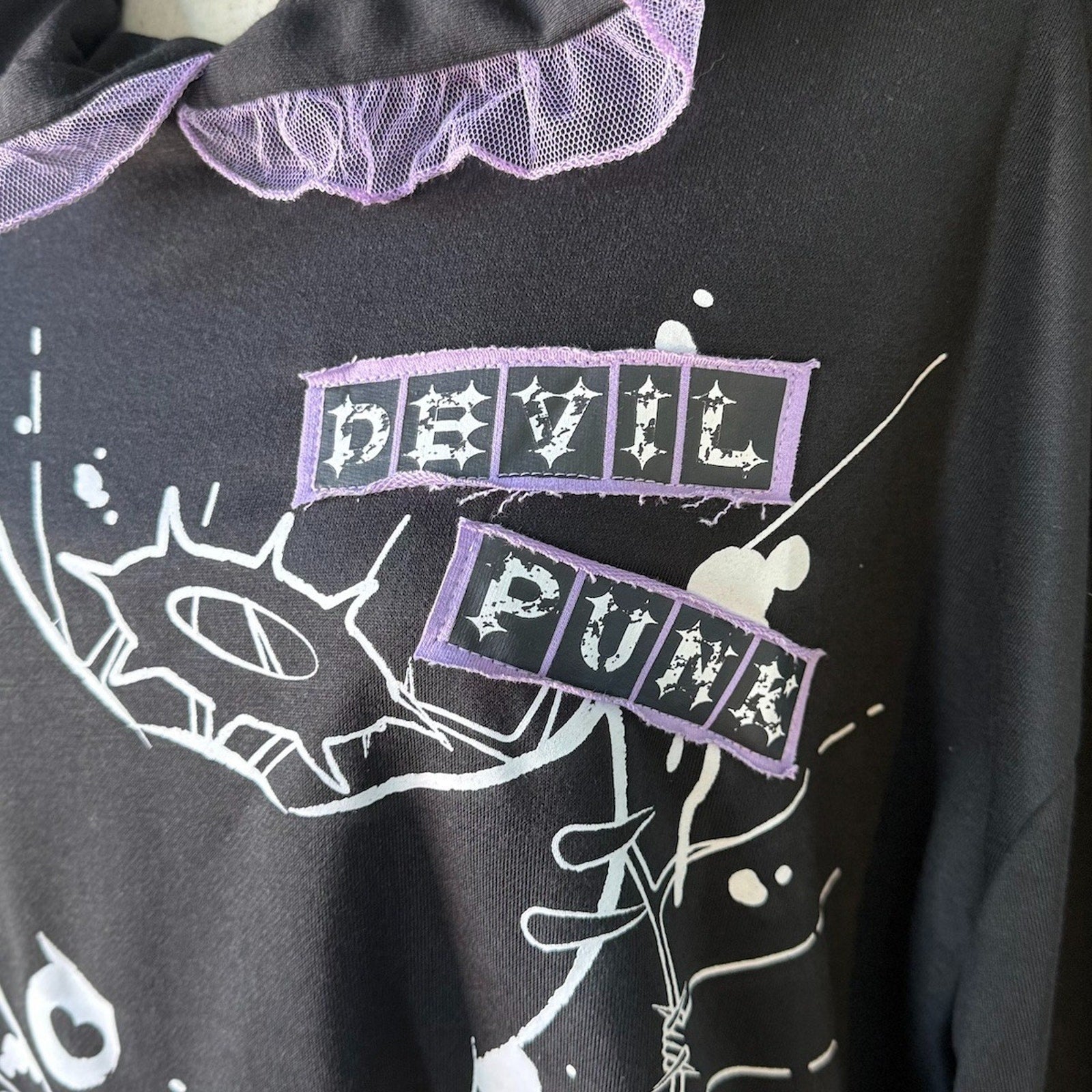 ACDC Rag Lolita EGL Yami Kawaii Devil Punk Kitty Cat Ears Black Hoodie Top