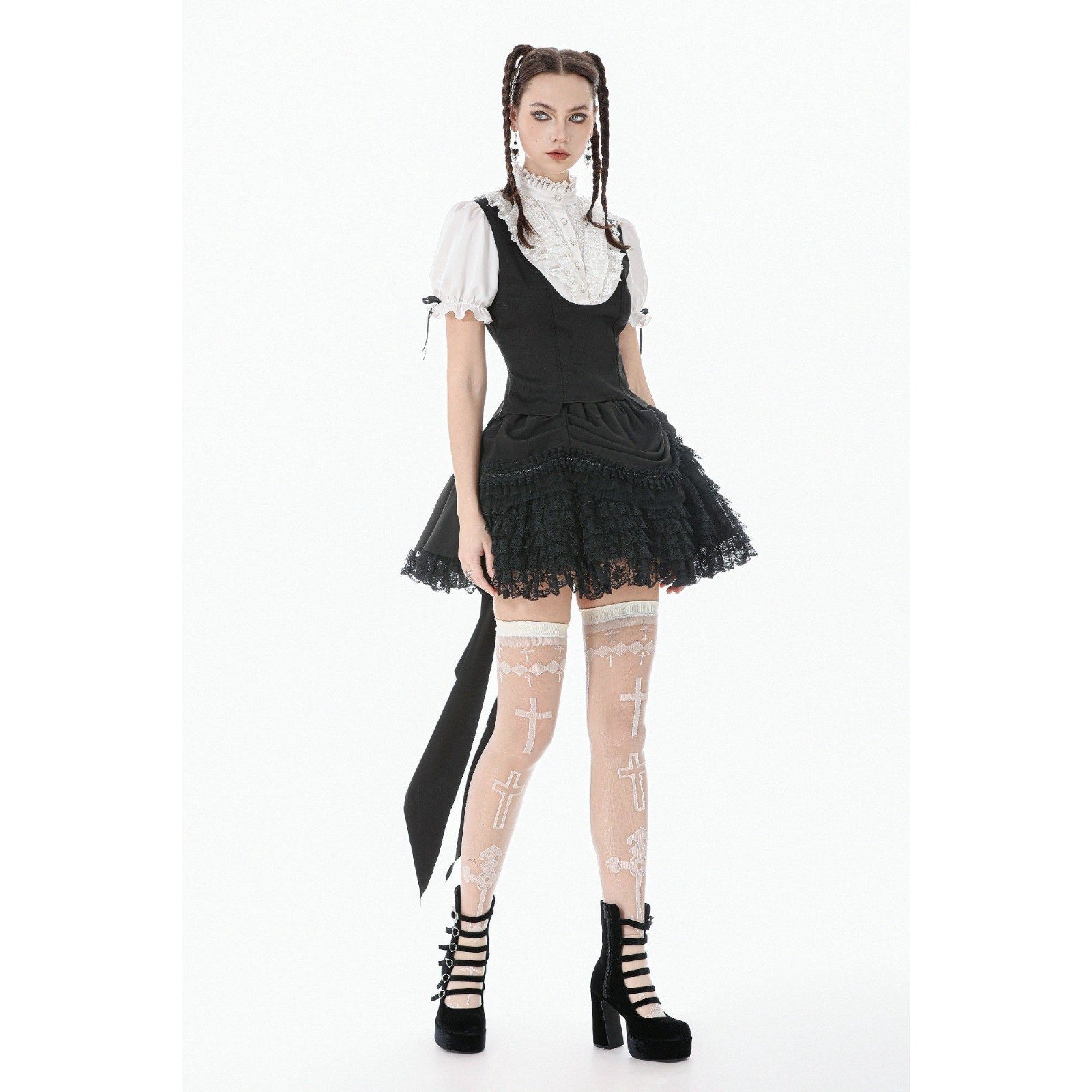 Dark in Love Gothic Victorian Vampire BlackSatin & Lace Coffin Mini Skirt OS